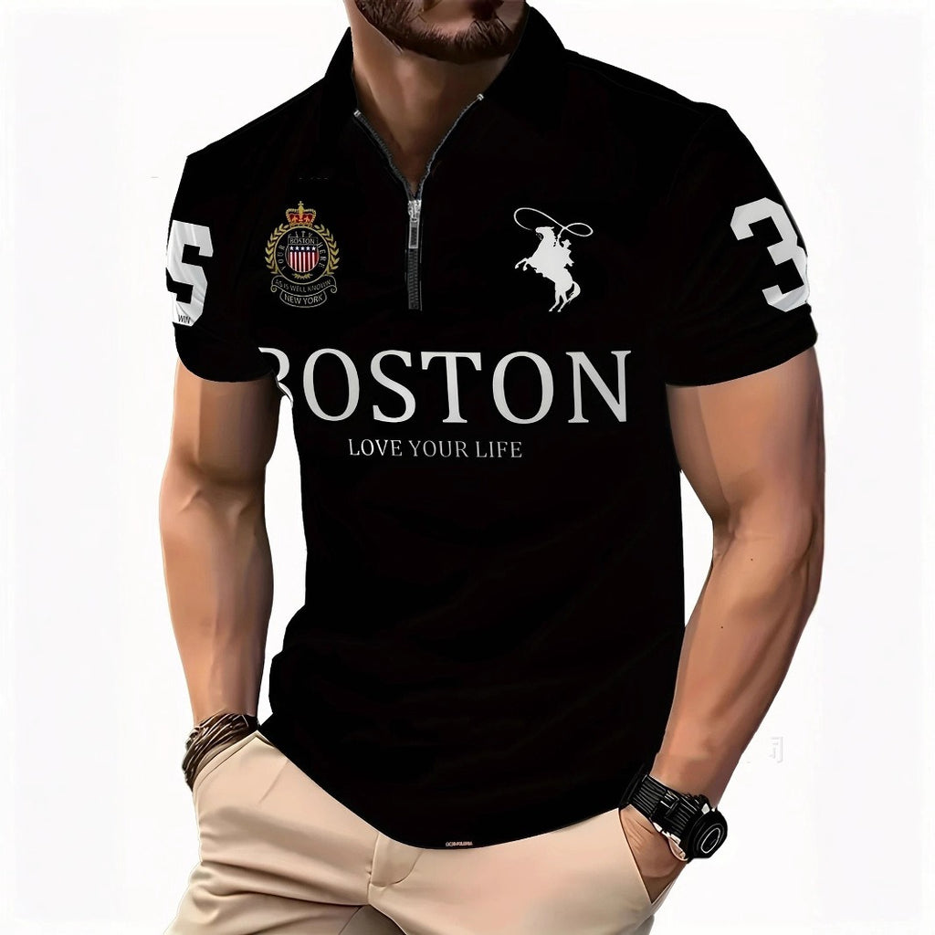 Men's 3D Digital Print Zip-Up Polo Shirt Wear for Art Thou