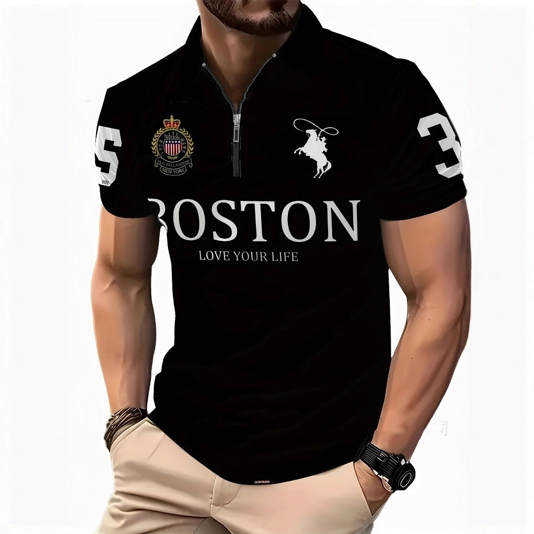 Men's 3D Digital Print Zip-Up Polo Shirt Wear for Art Thou