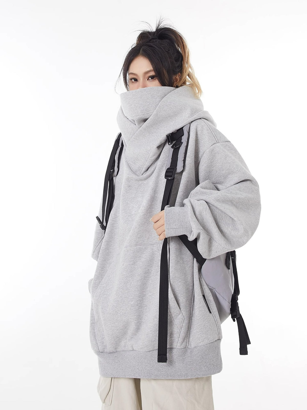 Loose High Collar Fleece Lined Hoodie Wear for Art Thou