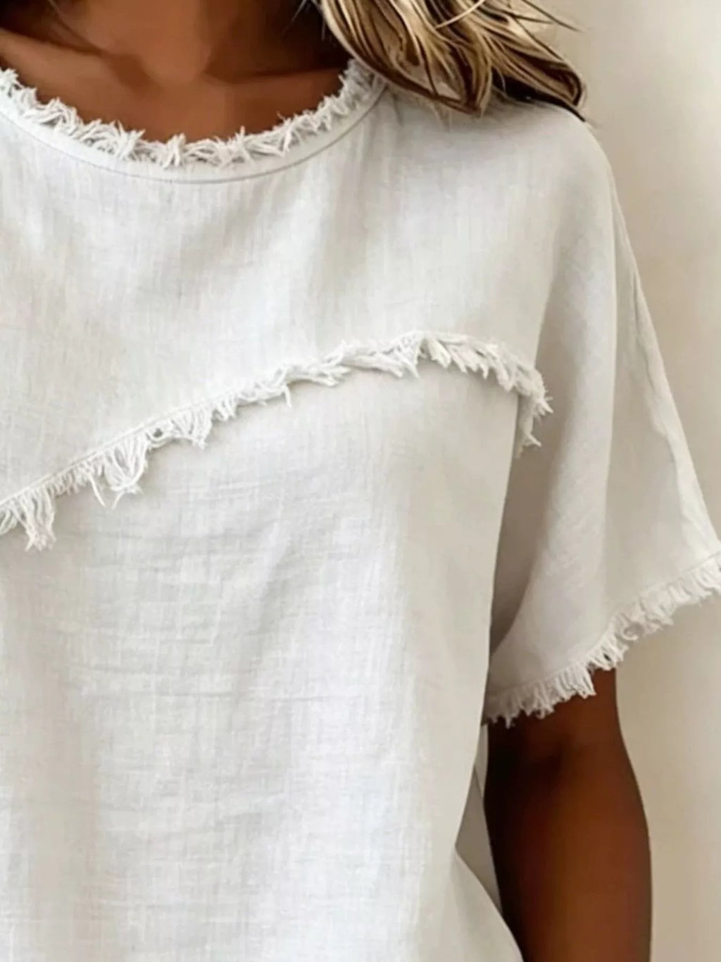 Full Size Frayed Hem Short Sleeve Top Plus Size Shopimist