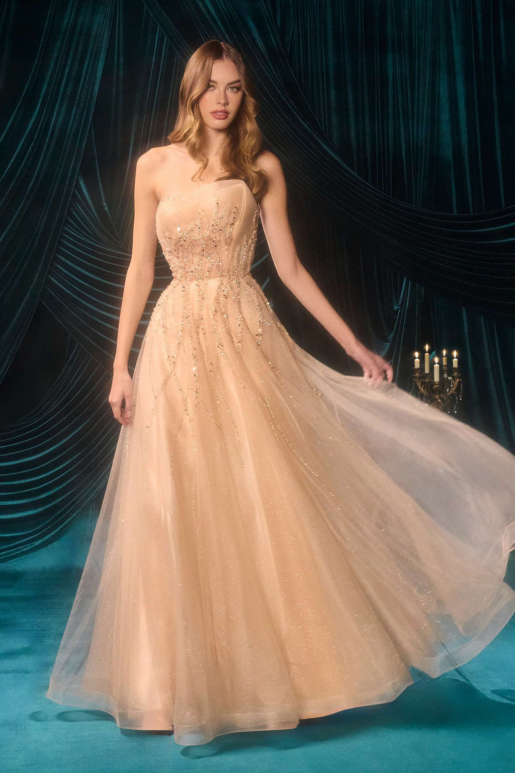 Andrea & Leo A1491 Boned Asymmetrical Sequin Bodice A-Line Formal Dress DiscountDressShop
