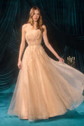 Andrea & Leo A1491 Boned Asymmetrical Sequin Bodice A-Line Formal Dress DiscountDressShop