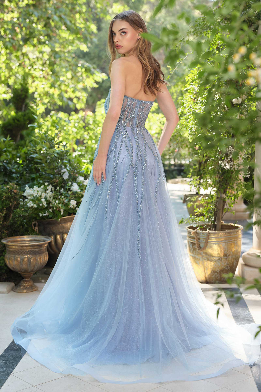 Andrea & Leo A1491 Boned Asymmetrical Sequin Bodice A-Line Formal Dress DiscountDressShop