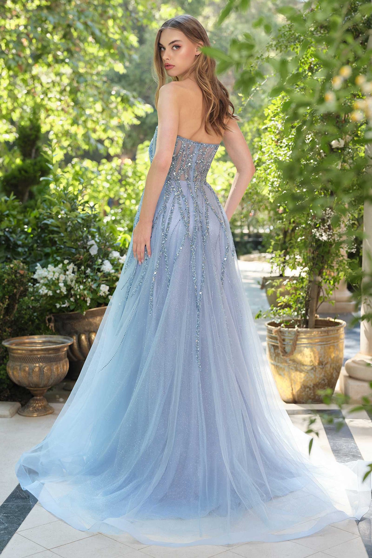 Andrea & Leo A1491 Boned Asymmetrical Sequin Bodice A-Line Formal Dress DiscountDressShop