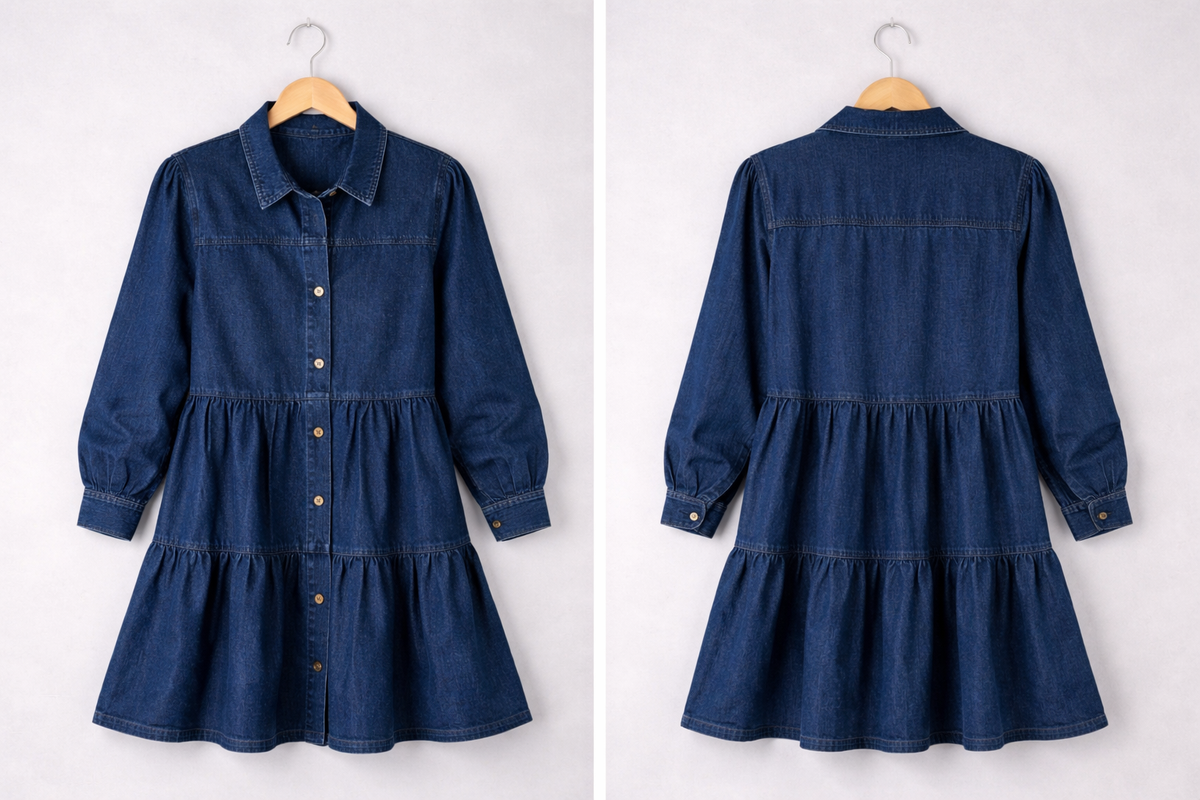 Button Down Babydoll Ruffle Denim Dress Fitkitty Culture Athleisure Wear, Yoga Wear & Women's Clothing