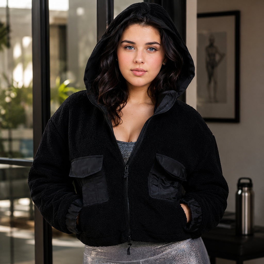 CURVY Sherpa Dreams Cropped Hooded Jacket Fitkitty Culture Athleisure Wear, Yoga Wear & Women's Clothing