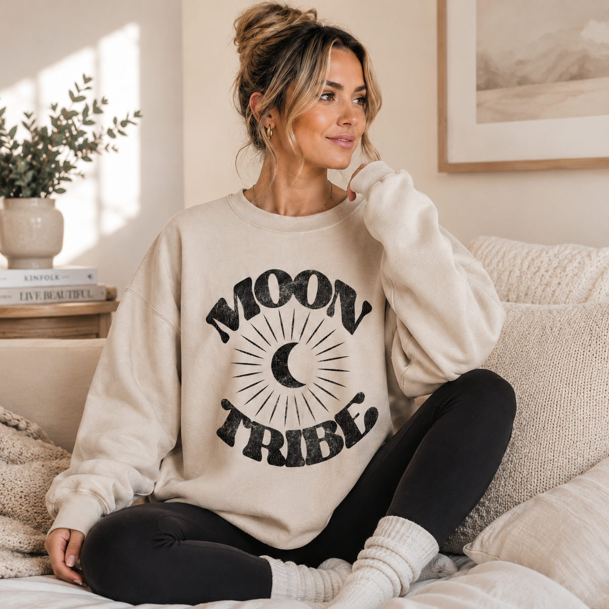 Lunar Essence Fleece Crew – Moon Tribe Graphic Sweatshirt Fitkitty Culture Athleisure Wear, Yoga Wear & Women's Clothing