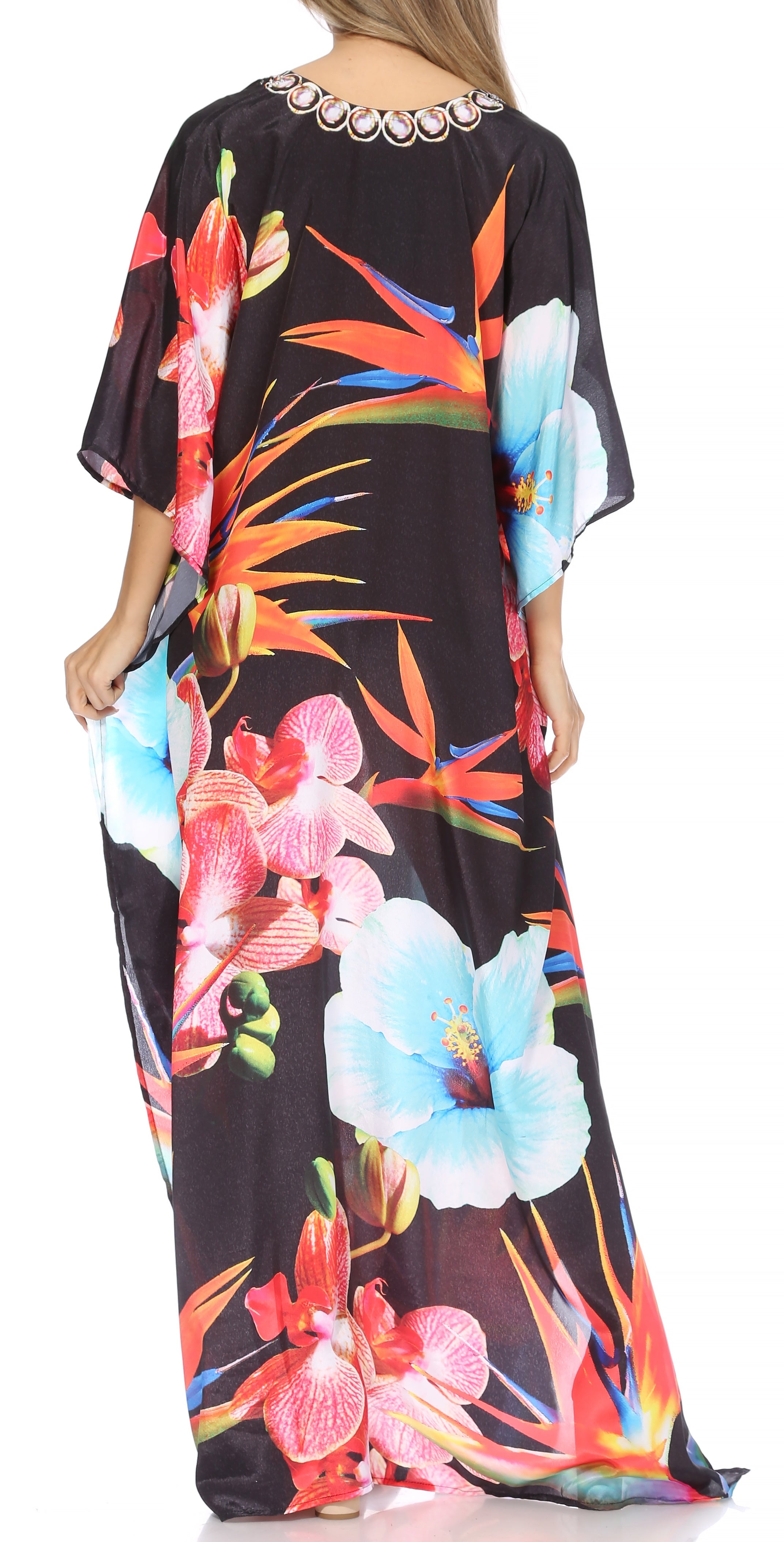 Sakkas Georgettina Flowy Rhinestone V Neck Long Caftan Dress/Cover Up Sakkas Store