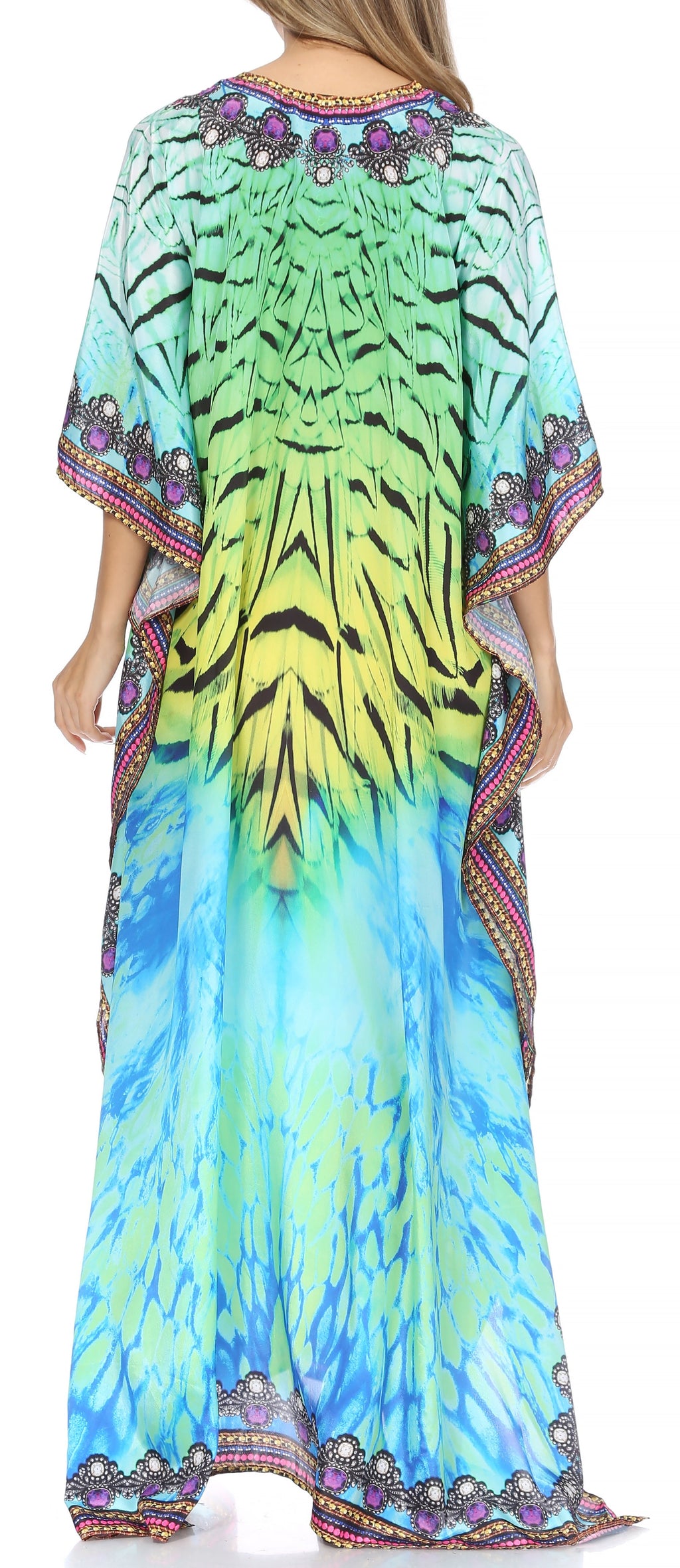 Sakkas Georgettina Flowy Rhinestone V Neck Long Caftan Dress/Cover Up Sakkas Store