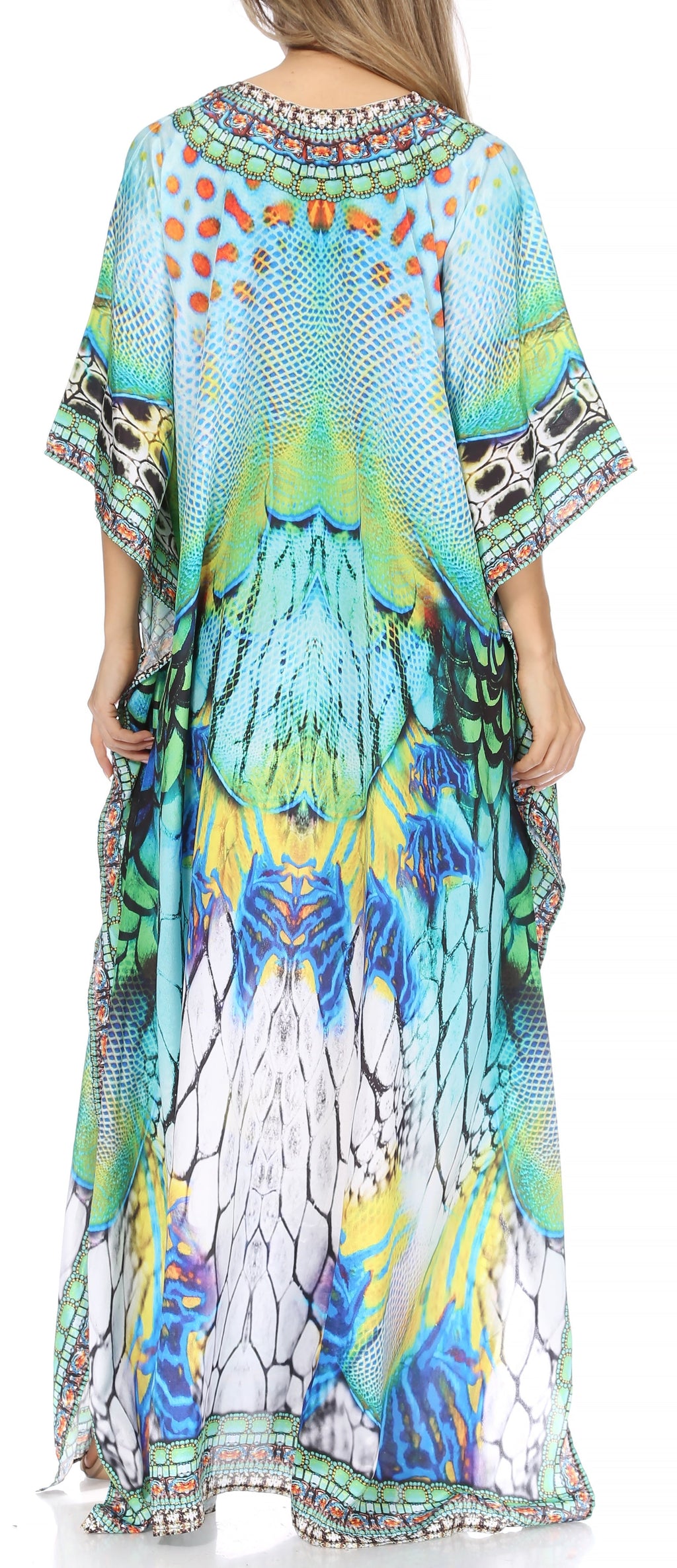Sakkas Georgettina Flowy Rhinestone V Neck Long Caftan Dress/Cover Up Sakkas Store