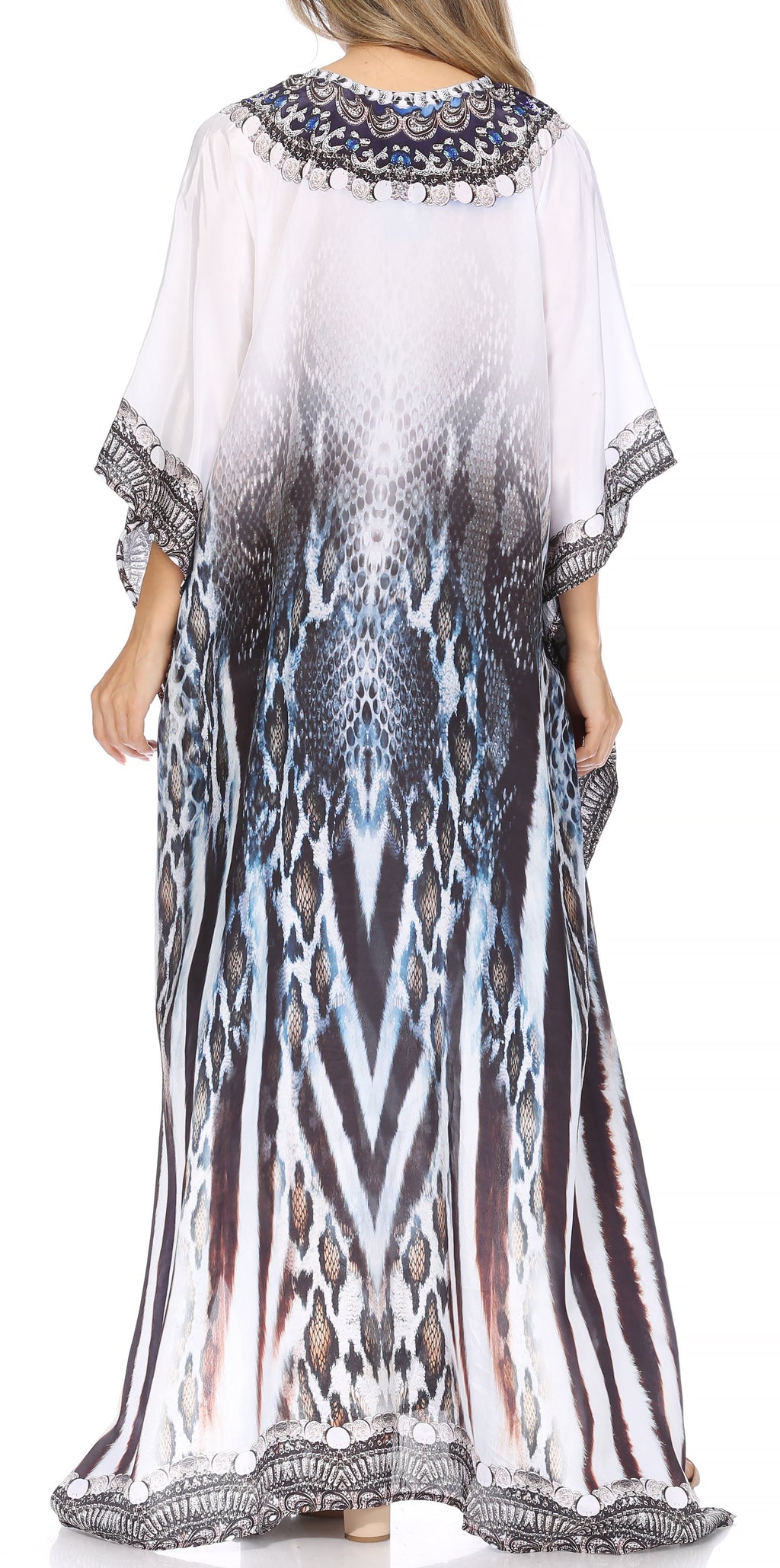 Sakkas Georgettina Flowy Rhinestone V Neck Long Caftan Dress/Cover Up Sakkas Store