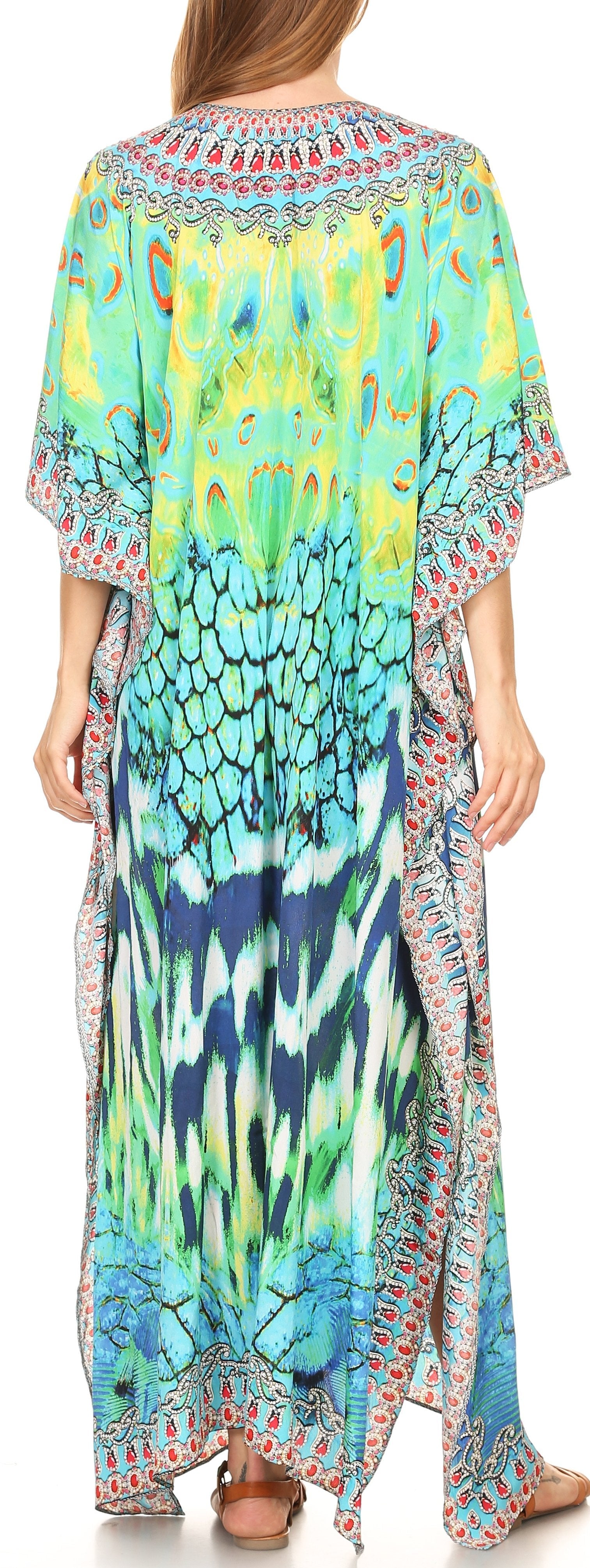 Sakkas Georgettina Flowy Rhinestone V Neck Long Caftan Dress/Cover Up Sakkas Store