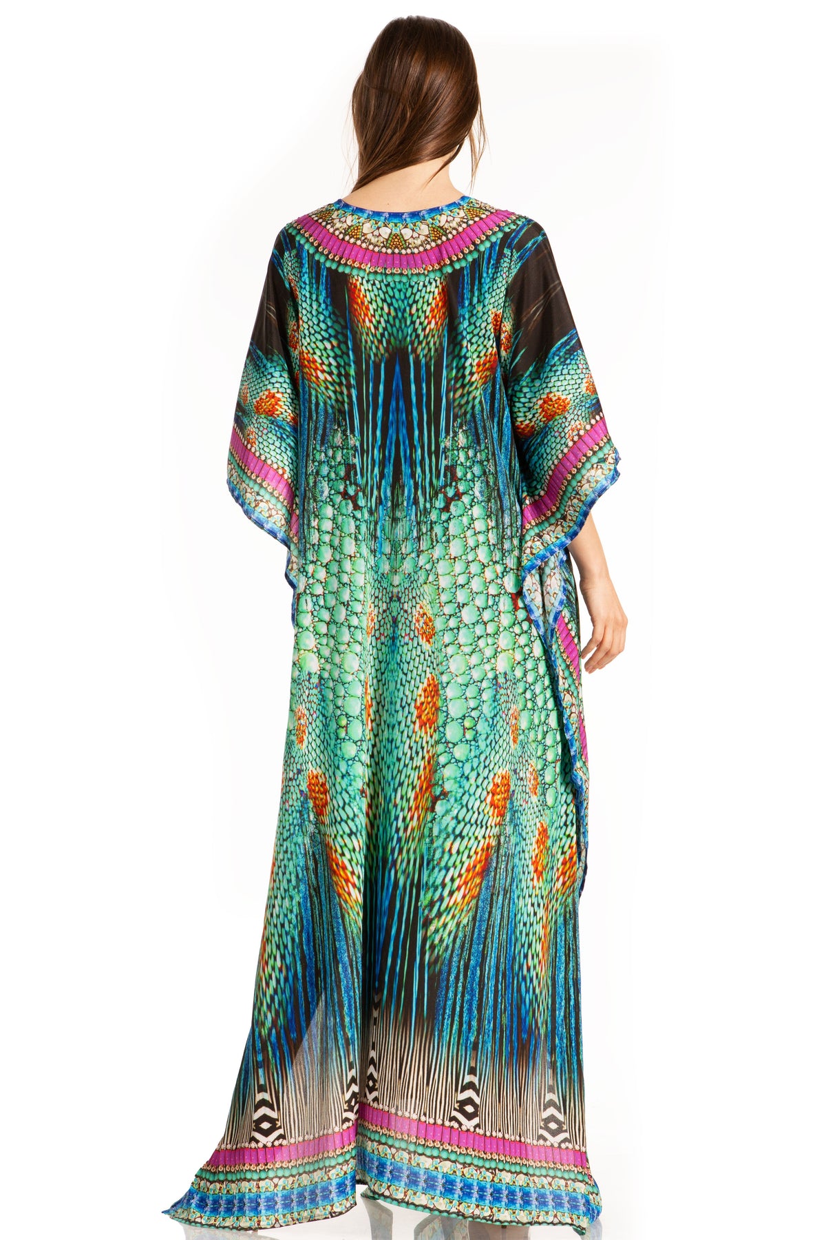 Sakkas Georgettina Flowy Rhinestone V Neck Long Caftan Dress/Cover Up Sakkas Store