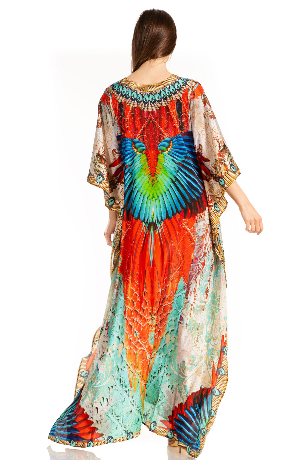 Sakkas Georgettina Flowy Rhinestone V Neck Long Caftan Dress/Cover Up Sakkas Store