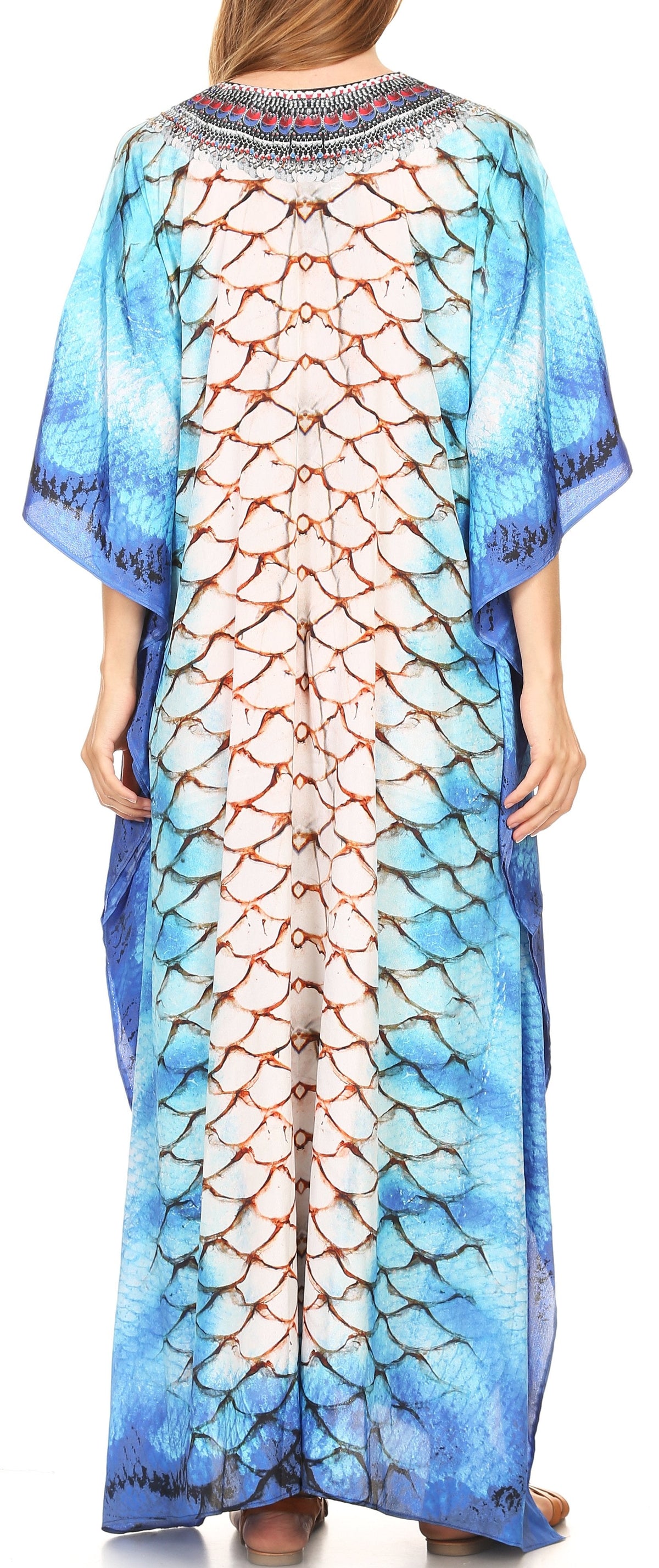 Sakkas Georgettina Flowy Rhinestone V Neck Long Caftan Dress/Cover Up Sakkas Store