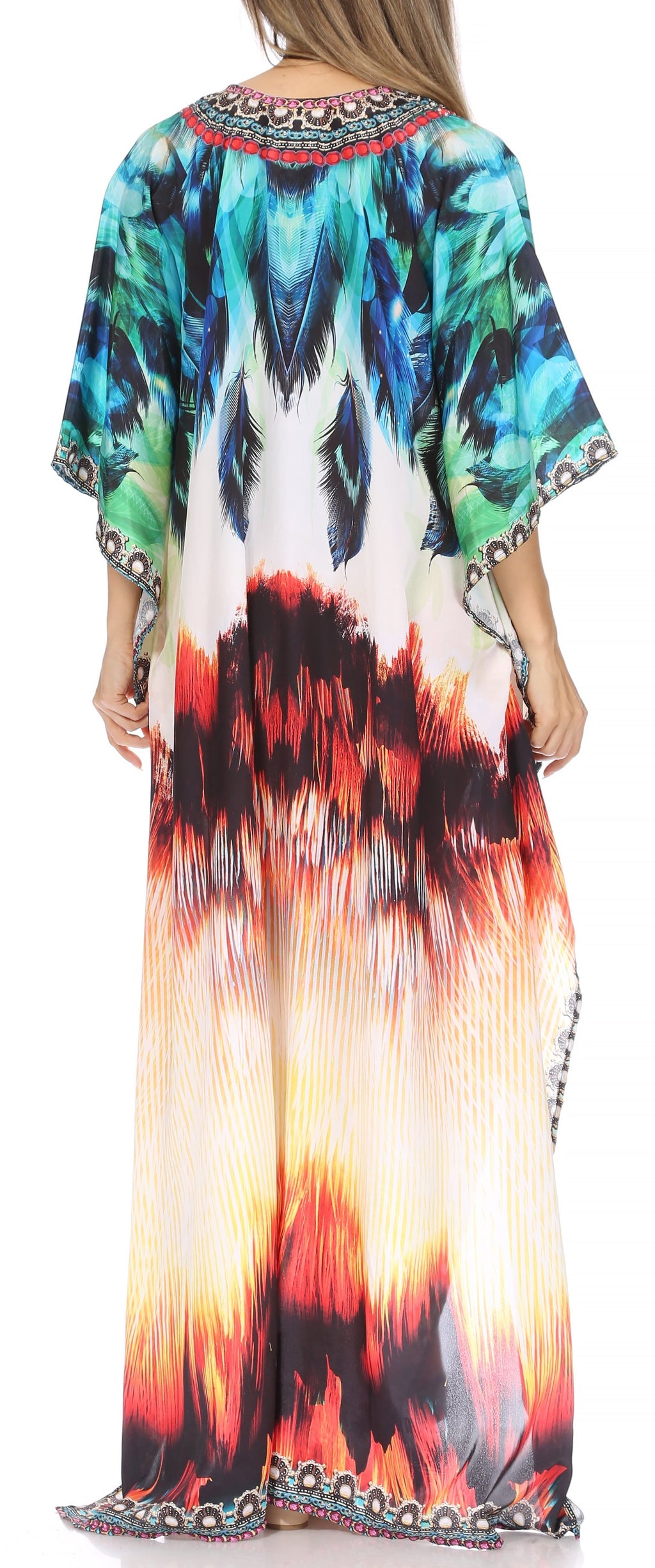 Sakkas Georgettina Flowy Rhinestone V Neck Long Caftan Dress/Cover Up Sakkas Store
