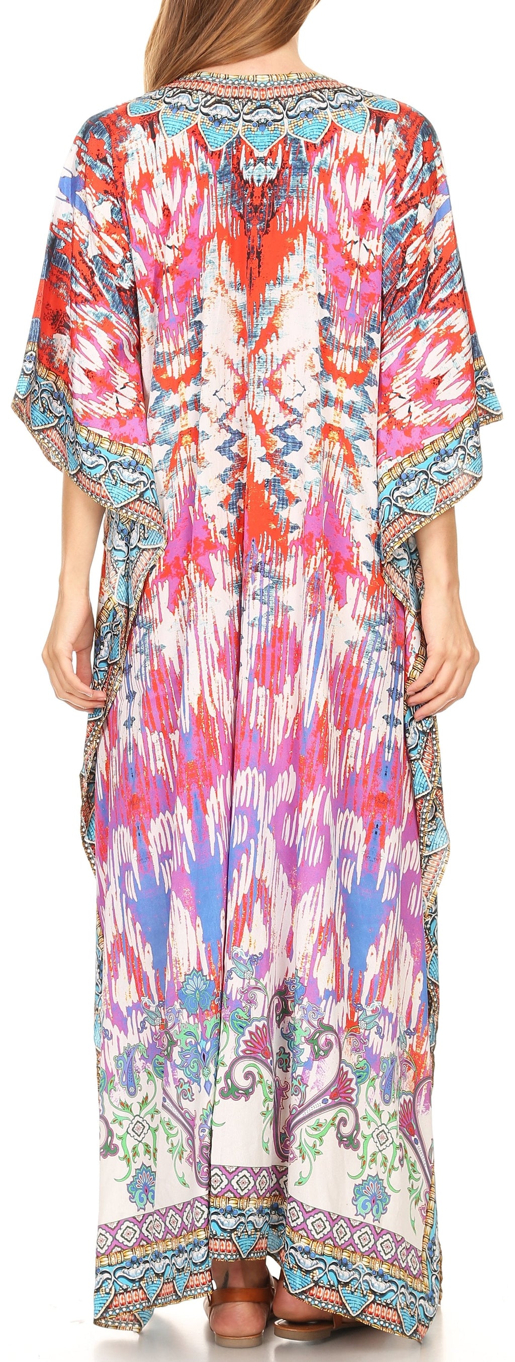 Sakkas Georgettina Flowy Rhinestone V Neck Long Caftan Dress/Cover Up Sakkas Store