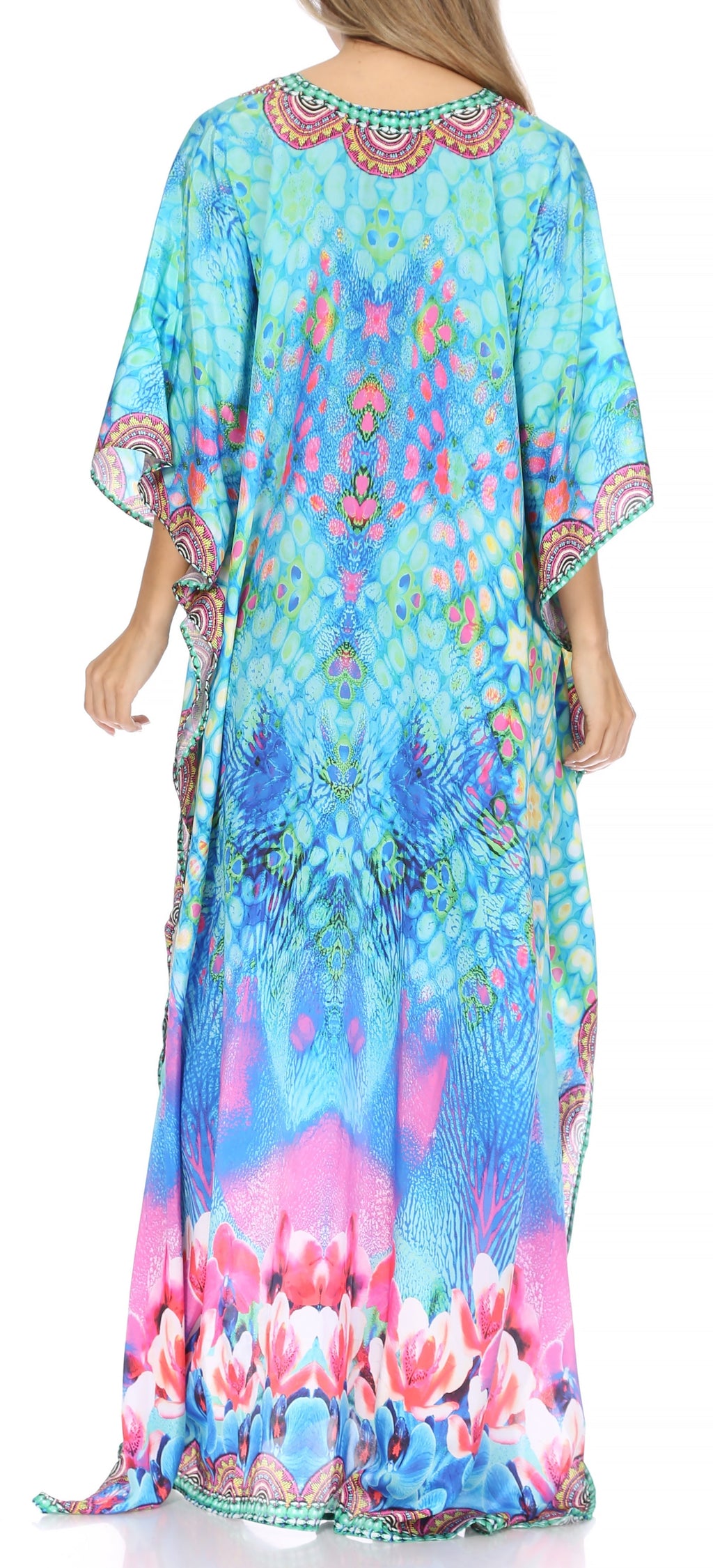 Sakkas Georgettina Flowy Rhinestone V Neck Long Caftan Dress/Cover Up Sakkas Store