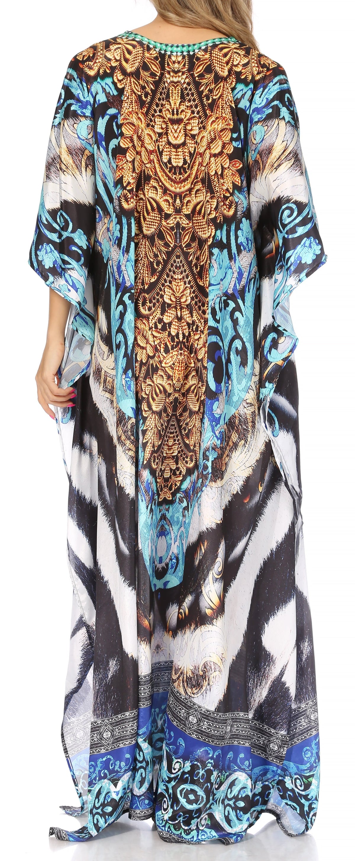 Sakkas Georgettina Flowy Rhinestone V Neck Long Caftan Dress/Cover Up Sakkas Store