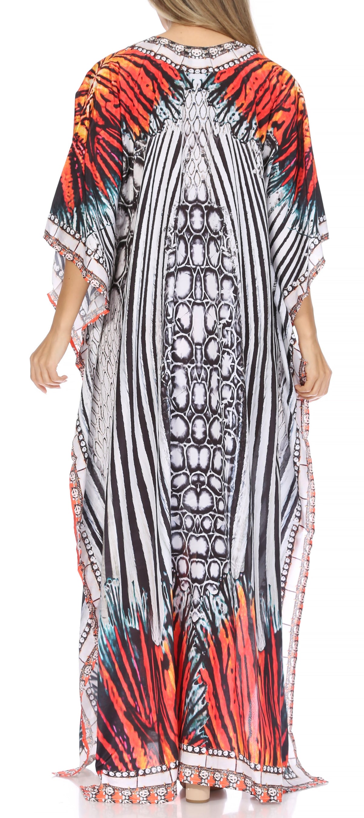 Sakkas Georgettina Flowy Rhinestone V Neck Long Caftan Dress/Cover Up Sakkas Store