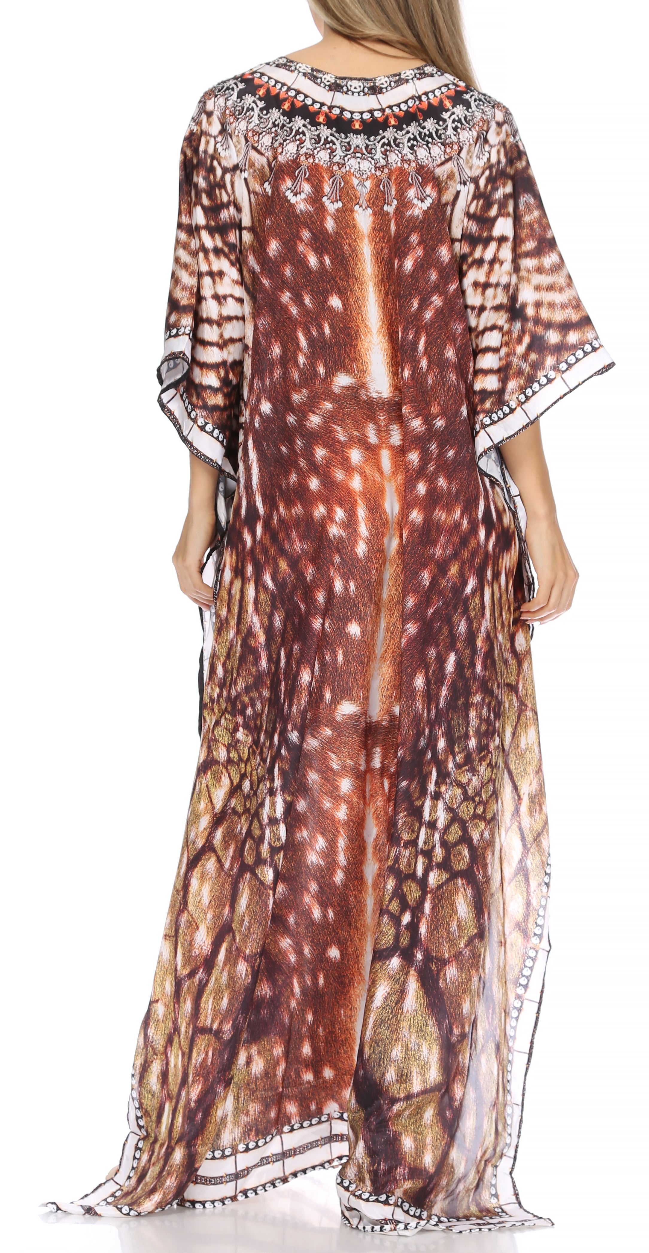 Sakkas Georgettina Flowy Rhinestone V Neck Long Caftan Dress/Cover Up Sakkas Store
