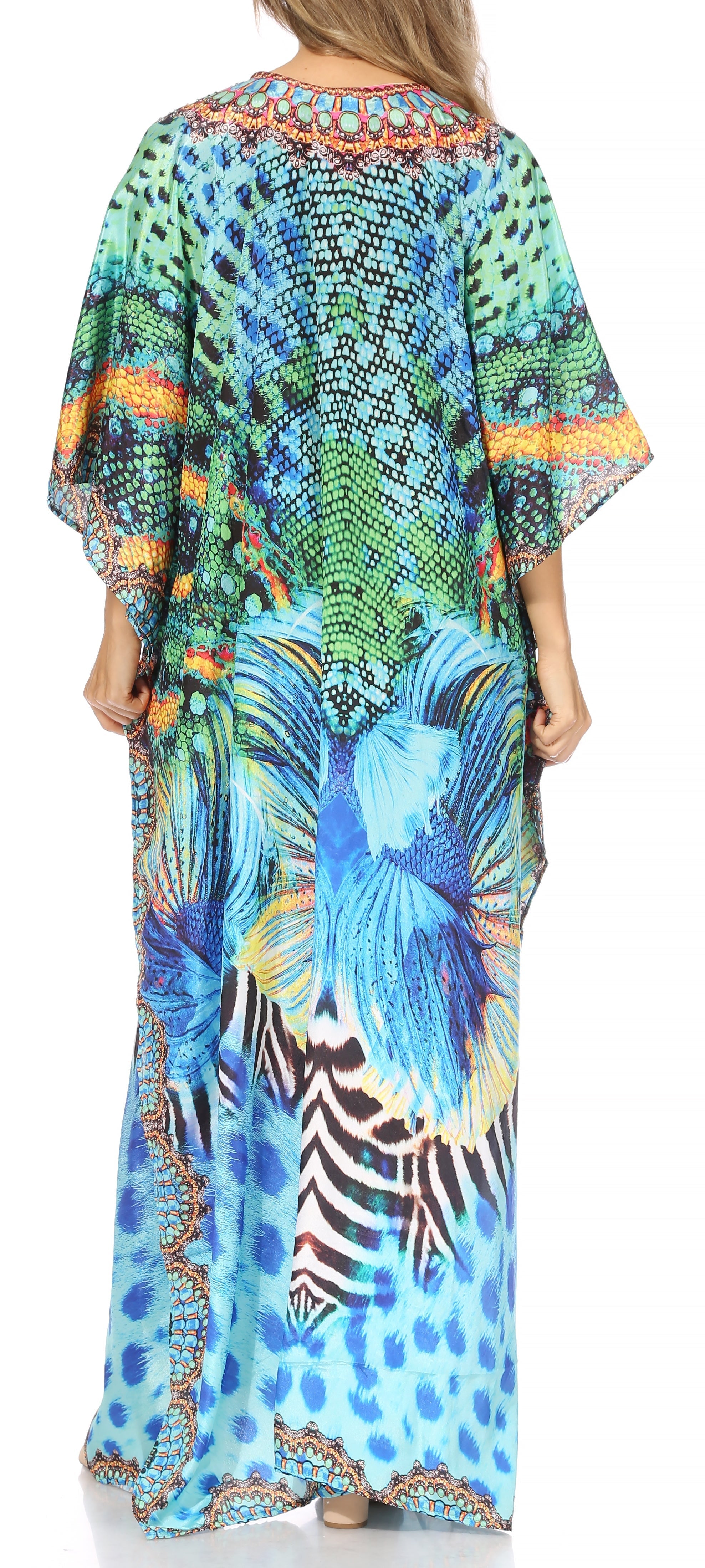 Sakkas Georgettina Flowy Rhinestone V Neck Long Caftan Dress/Cover Up Sakkas Store