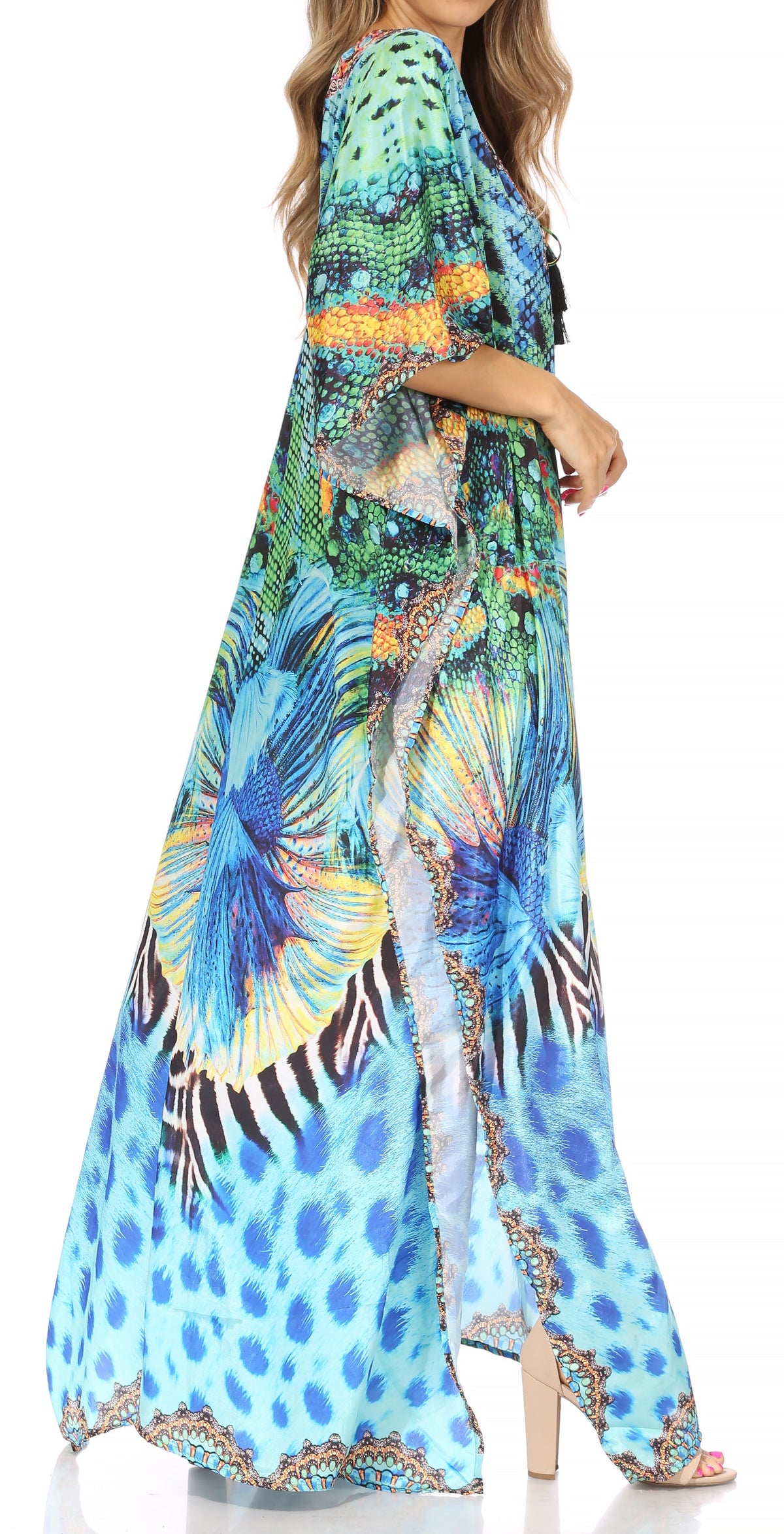 Sakkas Georgettina Flowy Rhinestone V Neck Long Caftan Dress/Cover Up Sakkas Store