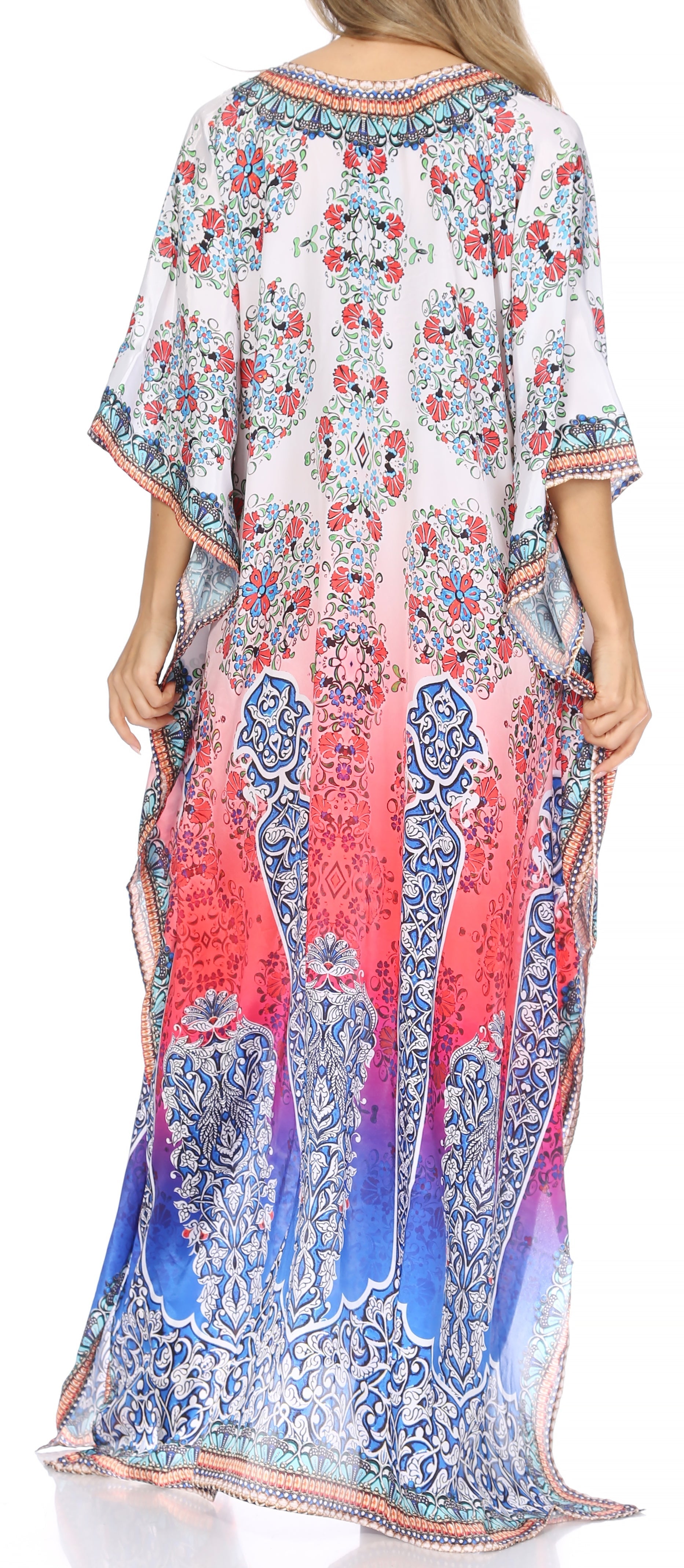 Sakkas Georgettina Flowy Rhinestone V Neck Long Caftan Dress/Cover Up Sakkas Store