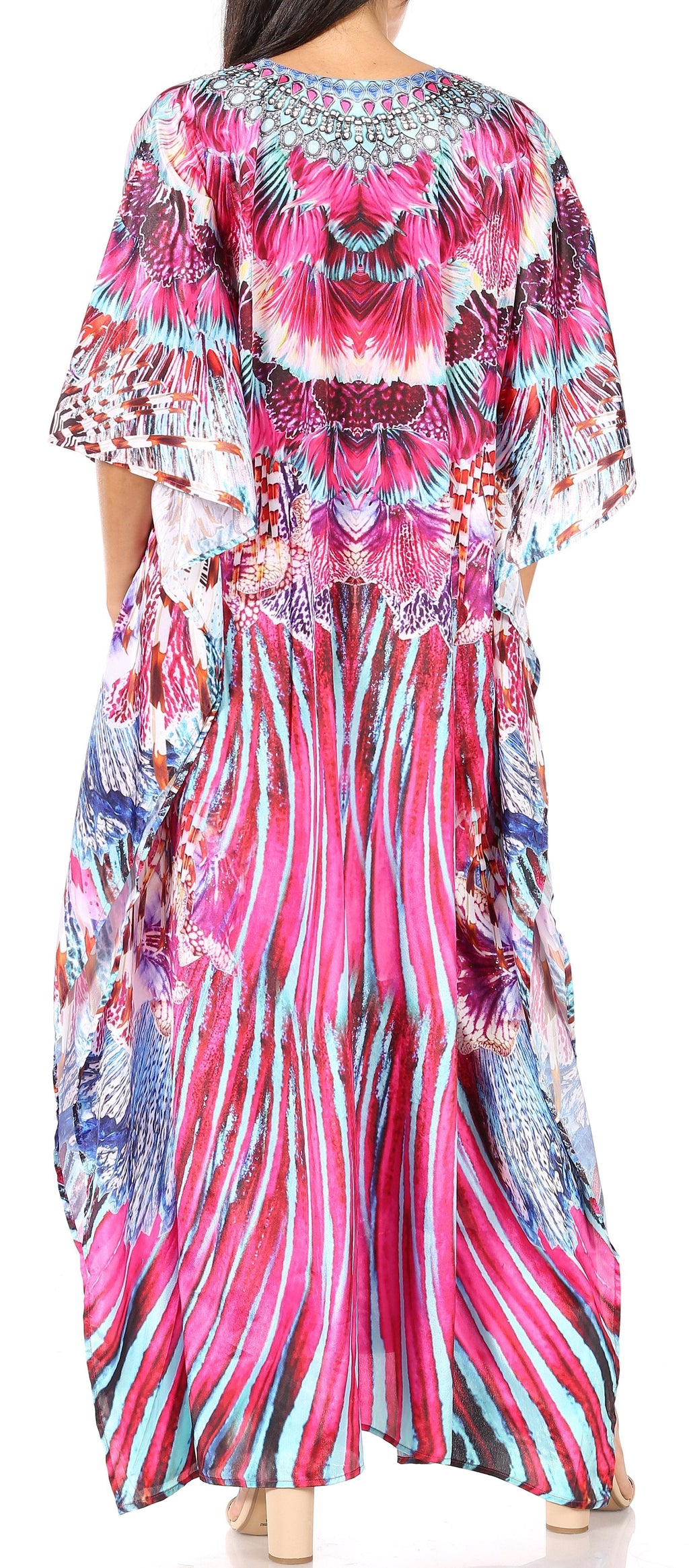 Sakkas Georgettina Flowy Rhinestone V Neck Long Caftan Dress/Cover Up Sakkas Store