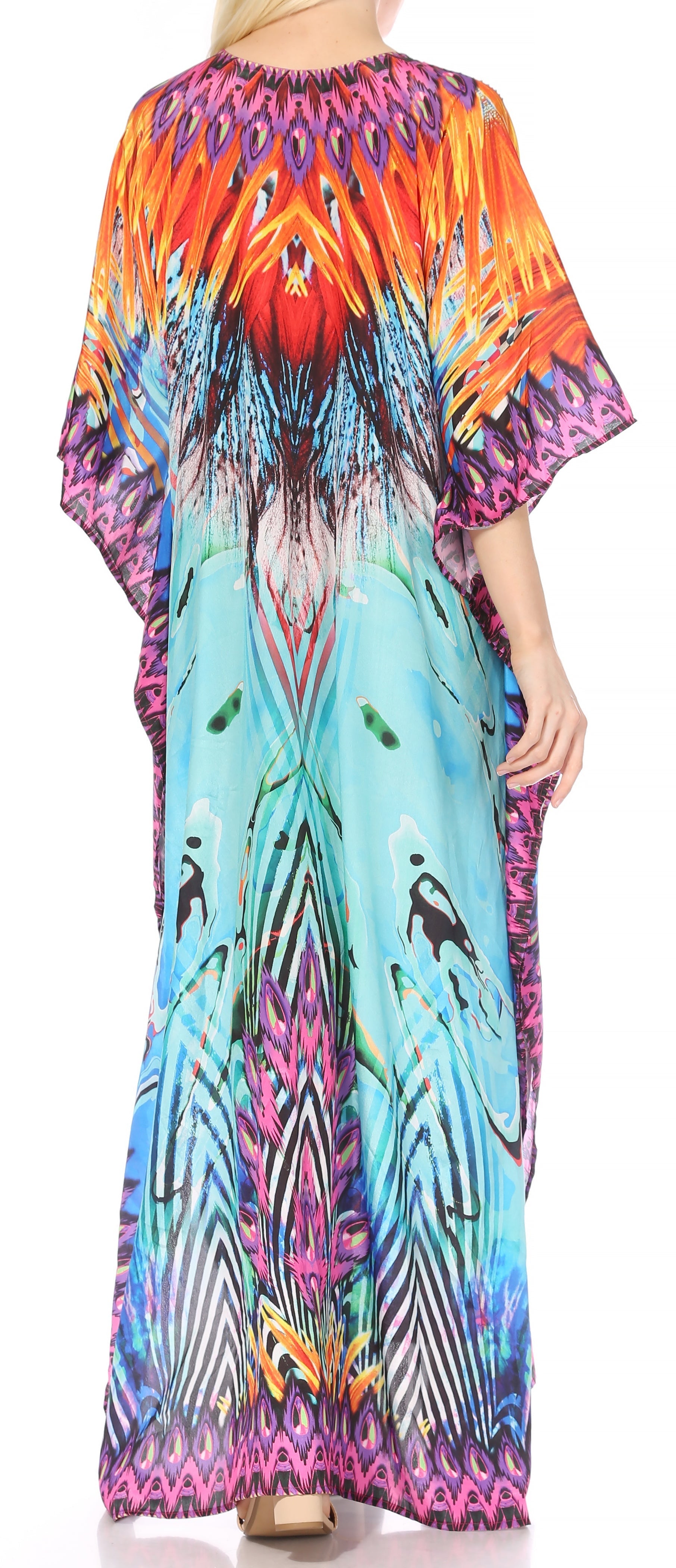 Sakkas Georgettina Flowy Rhinestone V Neck Long Caftan Dress/Cover Up Sakkas Store