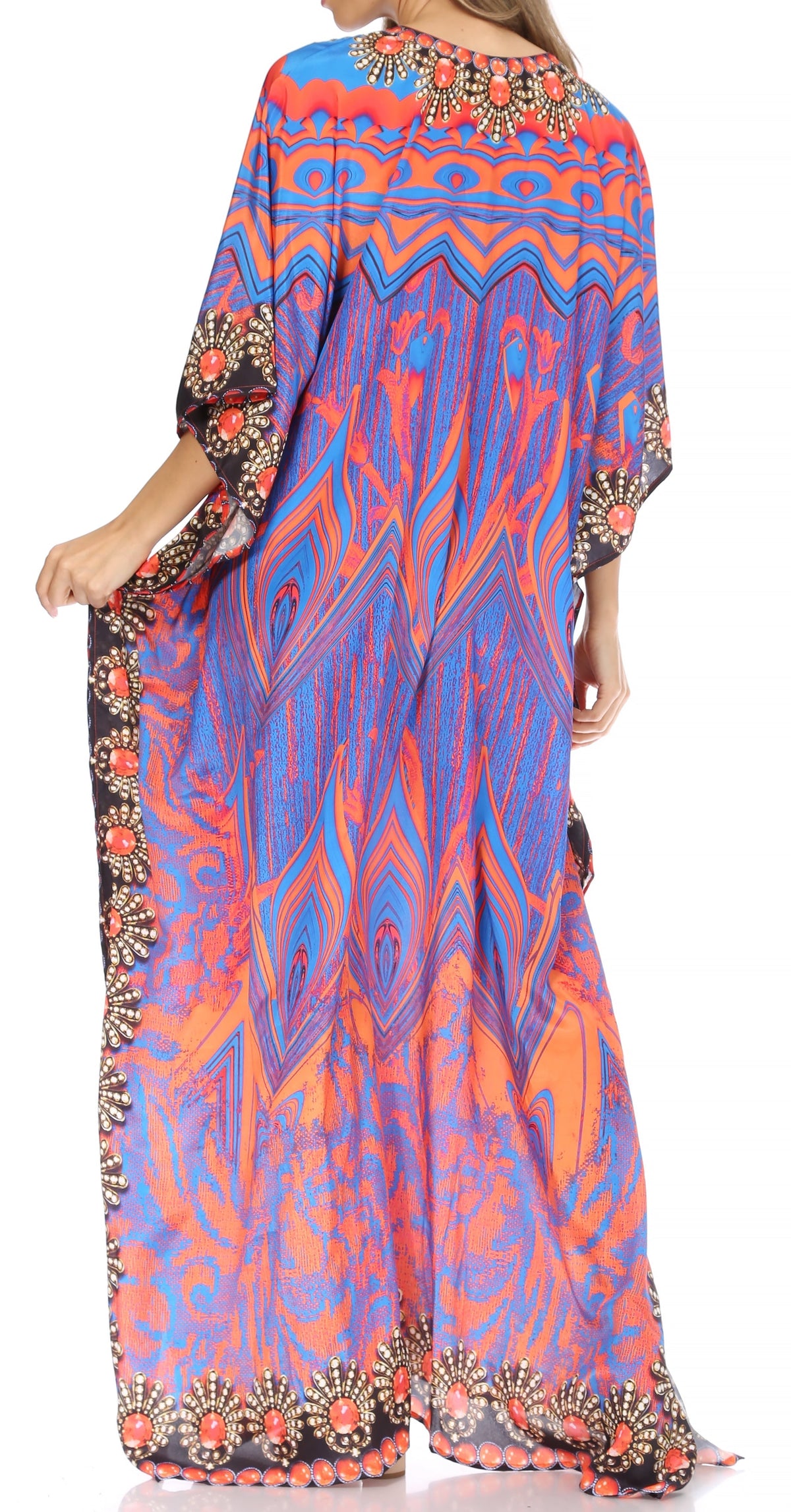 Sakkas Georgettina Flowy Rhinestone V Neck Long Caftan Dress/Cover Up Sakkas Store