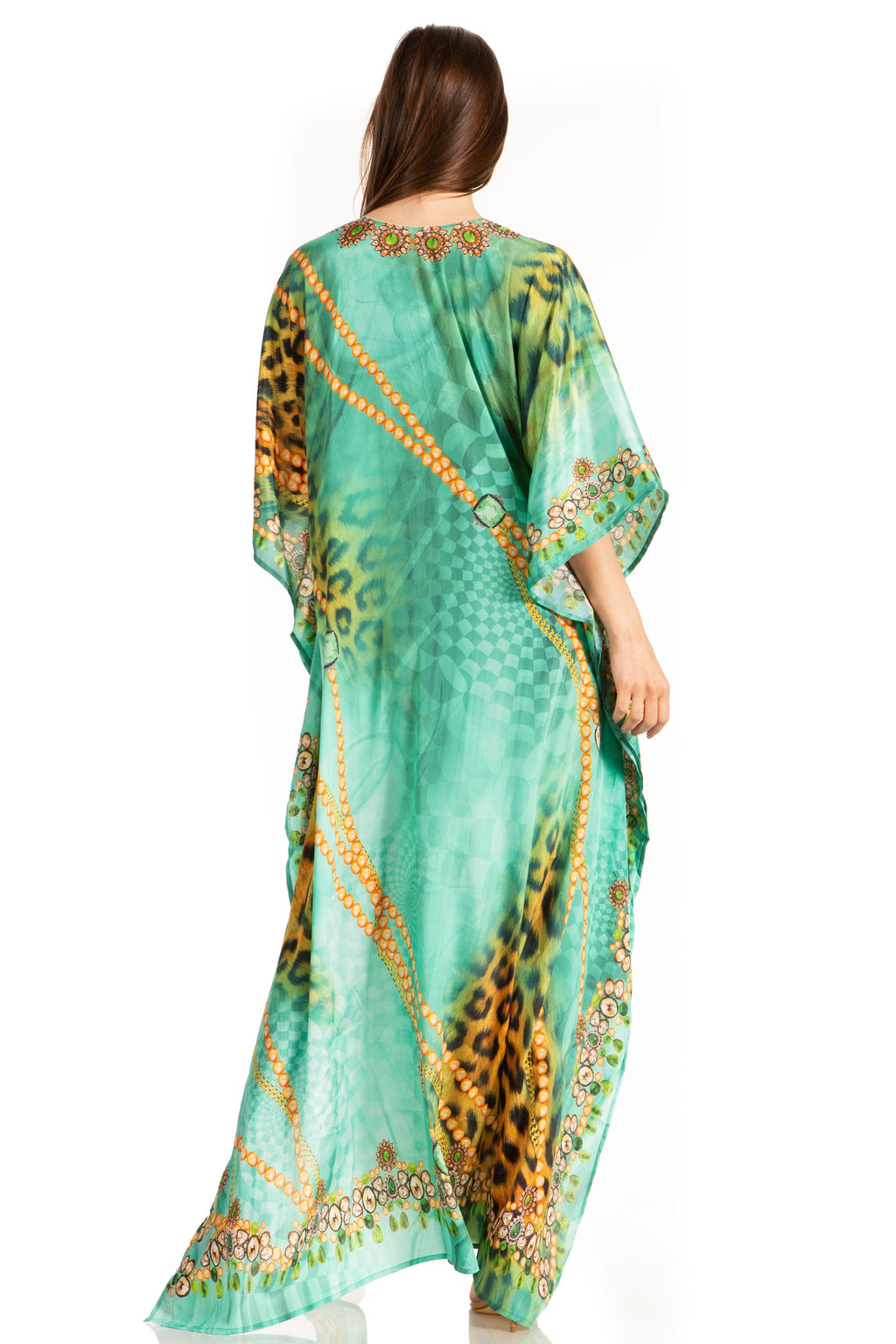 Sakkas Georgettina Flowy Rhinestone V Neck Long Caftan Dress/Cover Up Sakkas Store
