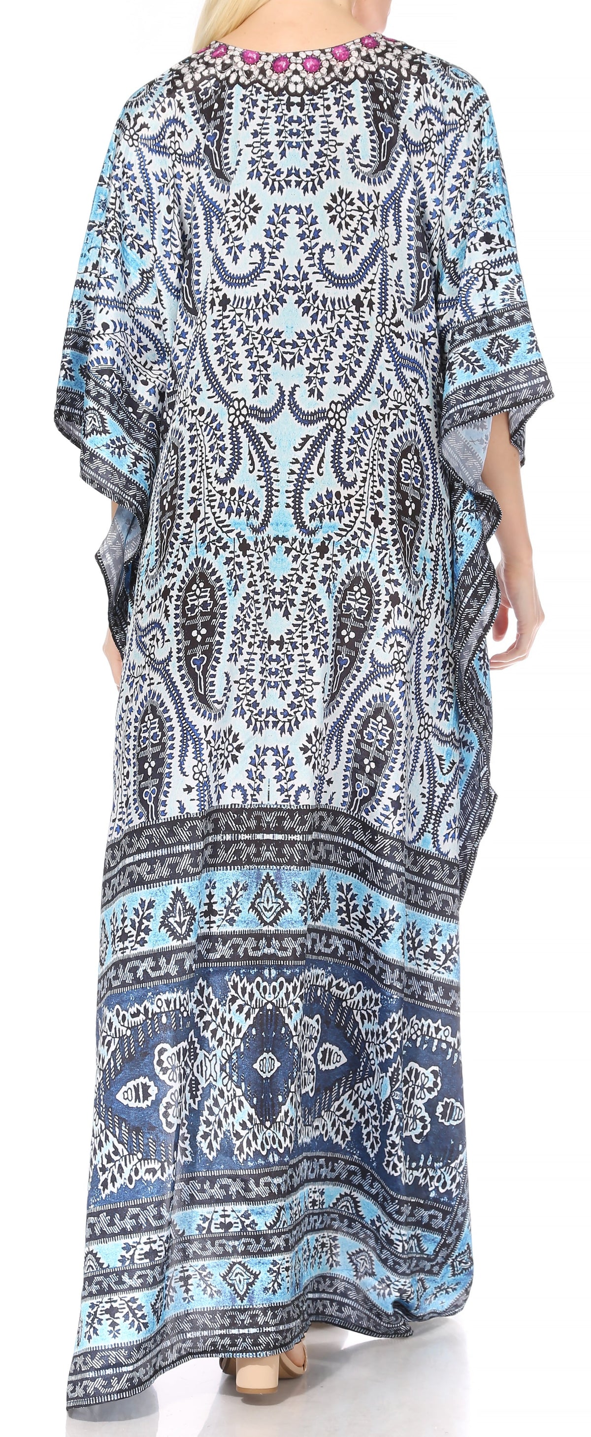 Sakkas Georgettina Flowy Rhinestone V Neck Long Caftan Dress/Cover Up Sakkas Store