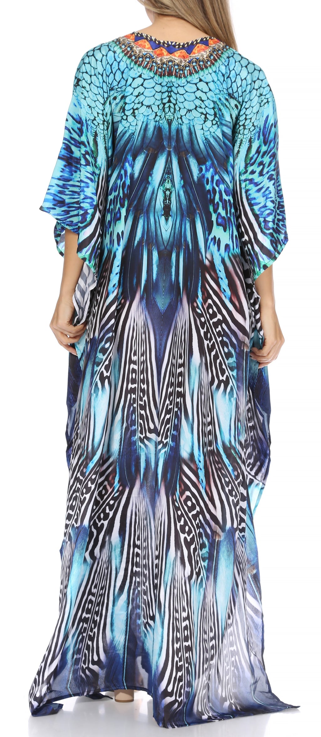 Sakkas Georgettina Flowy Rhinestone V Neck Long Caftan Dress/Cover Up Sakkas Store