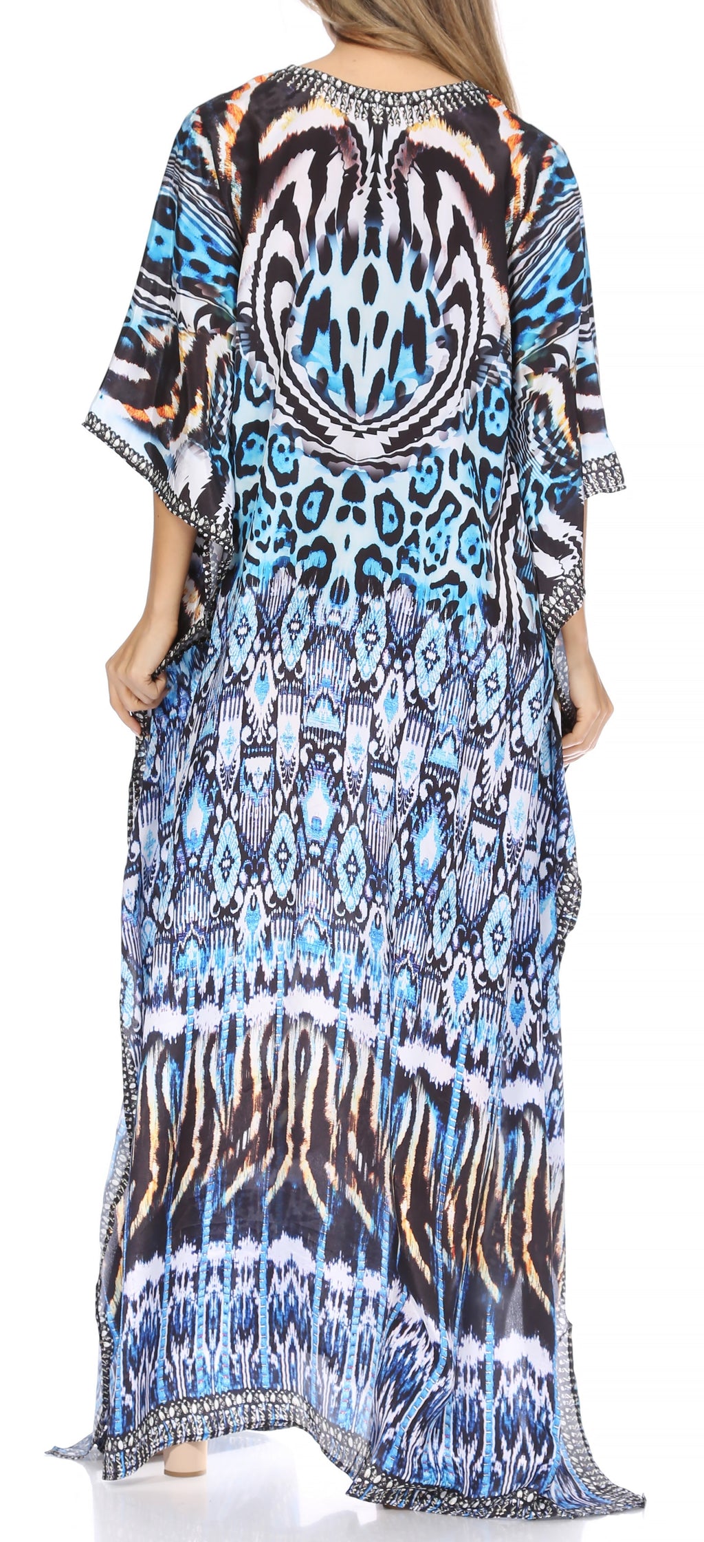 Sakkas Georgettina Flowy Rhinestone V Neck Long Caftan Dress/Cover Up Sakkas Store