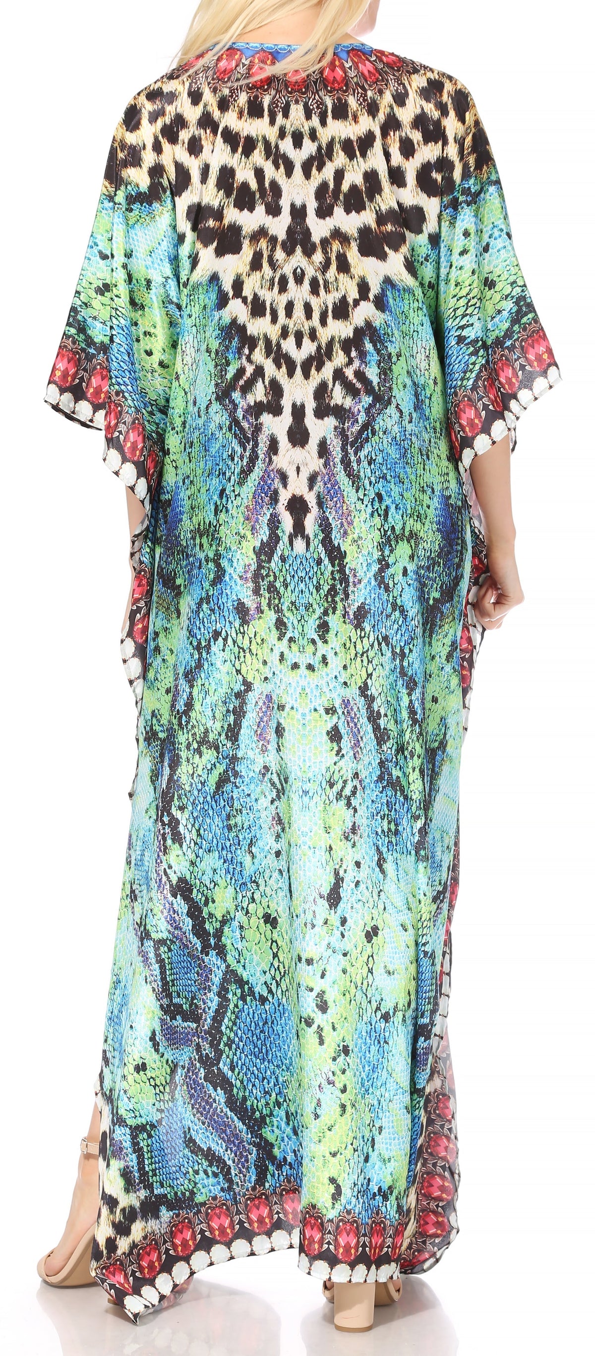 Sakkas Georgettina Flowy Rhinestone V Neck Long Caftan Dress/Cover Up Sakkas Store