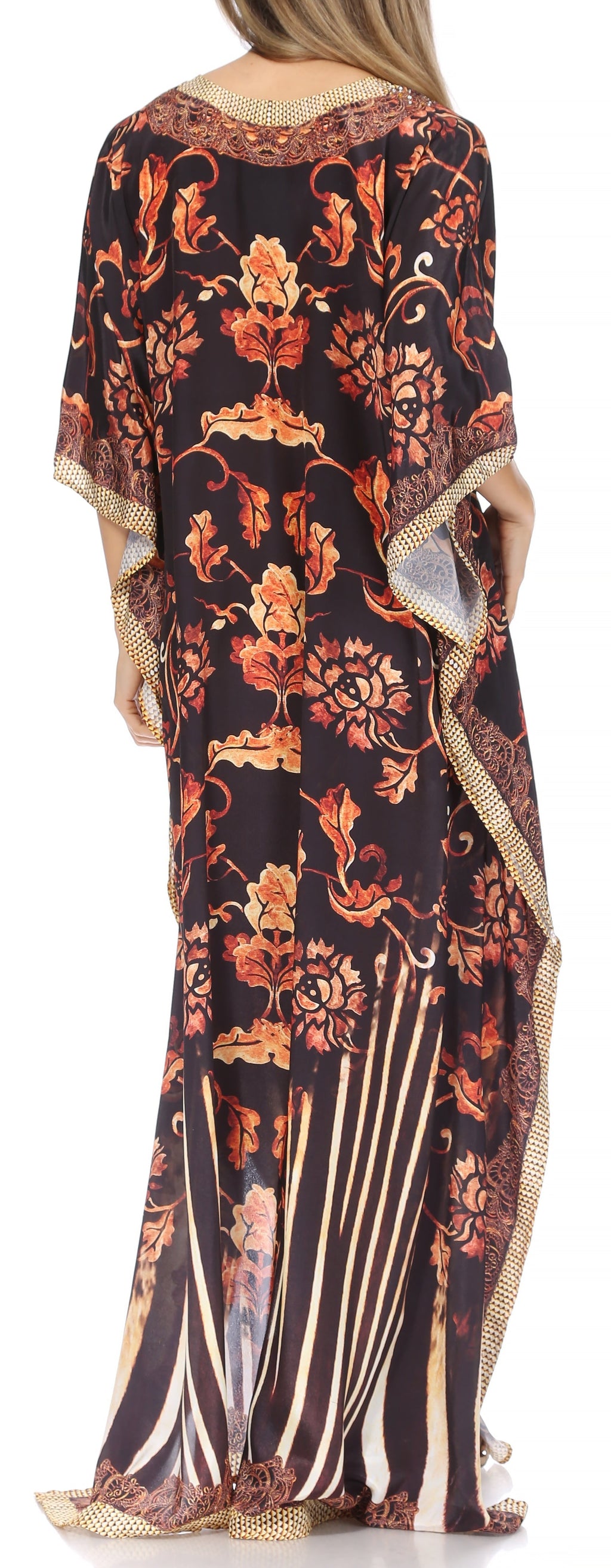 Sakkas Georgettina Flowy Rhinestone V Neck Long Caftan Dress/Cover Up Sakkas Store