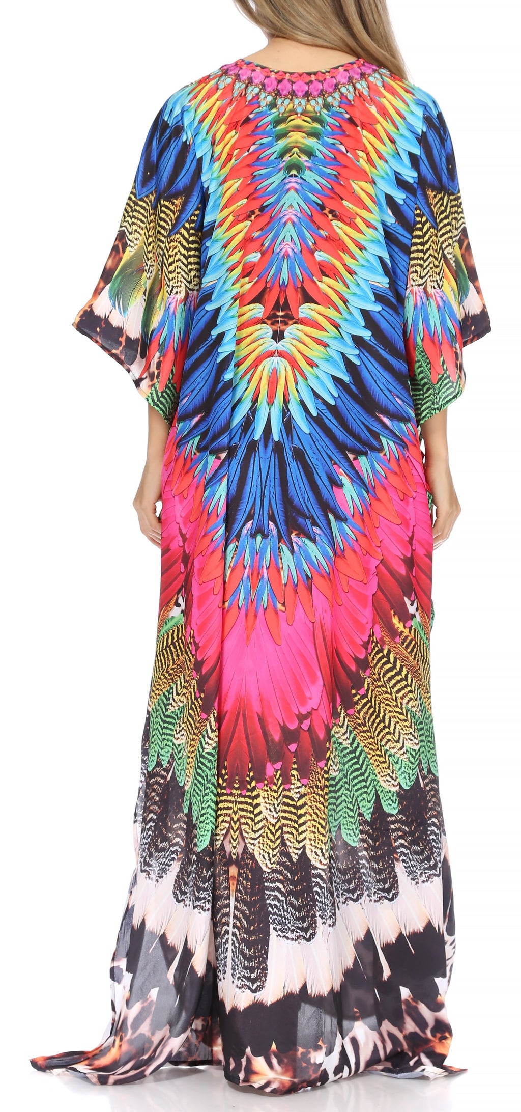 Sakkas Georgettina Flowy Rhinestone V Neck Long Caftan Dress/Cover Up Sakkas Store