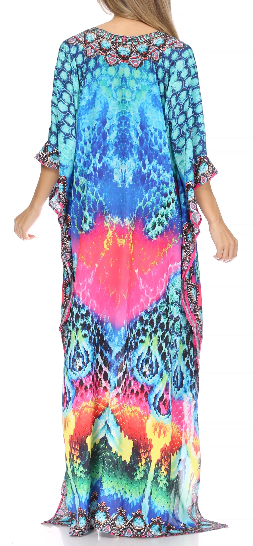 Sakkas Georgettina Flowy Rhinestone V Neck Long Caftan Dress/Cover Up Sakkas Store
