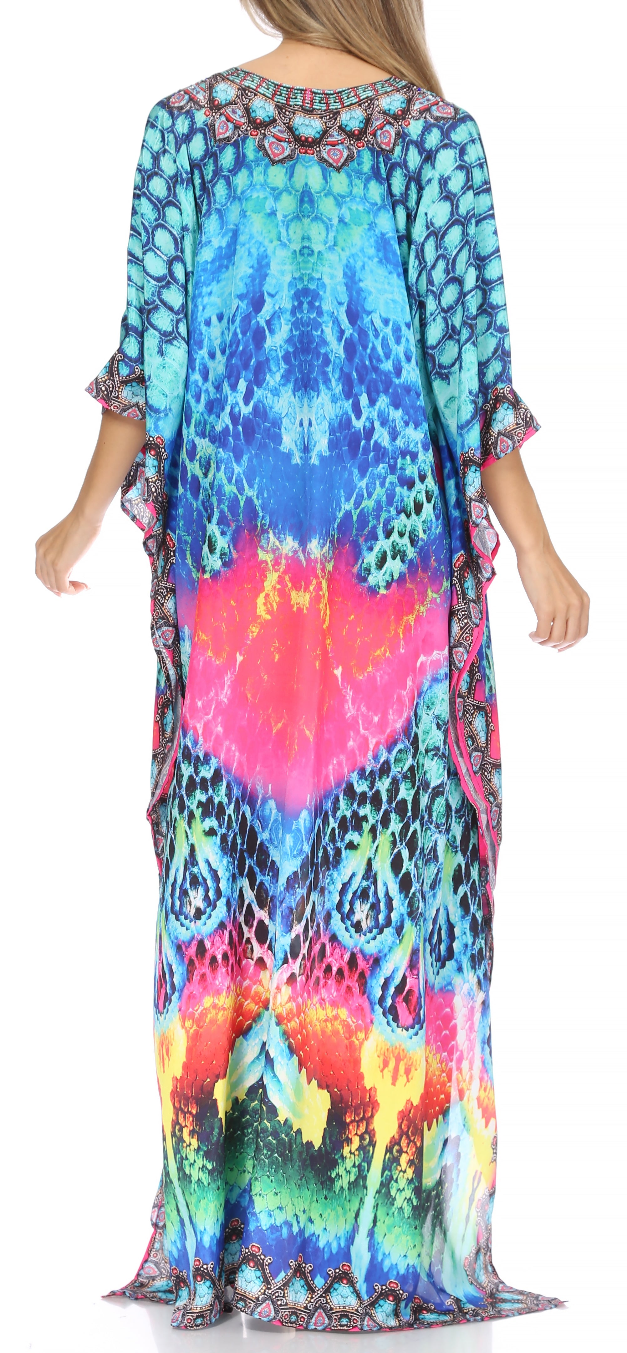 Sakkas Georgettina Flowy Rhinestone V Neck Long Caftan Dress/Cover Up Sakkas Store