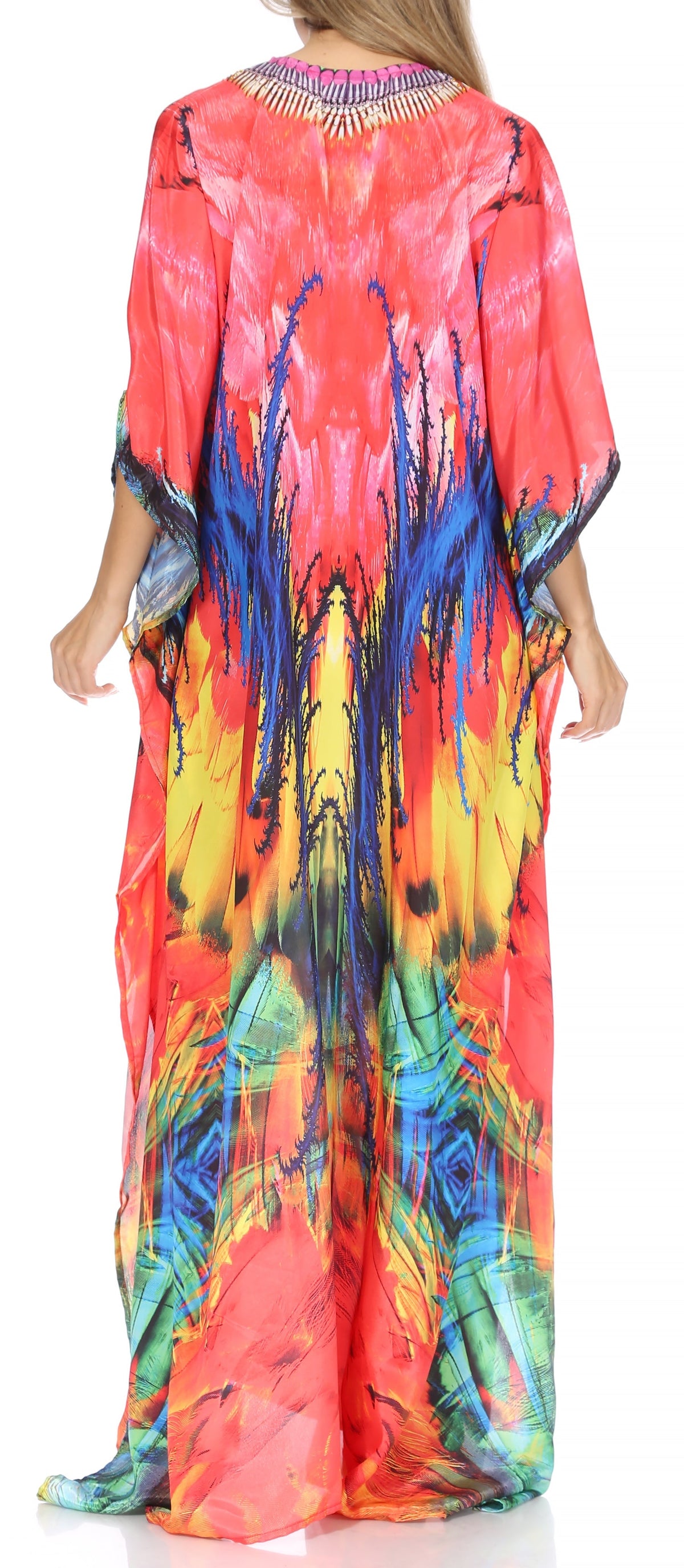 Sakkas Georgettina Flowy Rhinestone V Neck Long Caftan Dress/Cover Up Sakkas Store