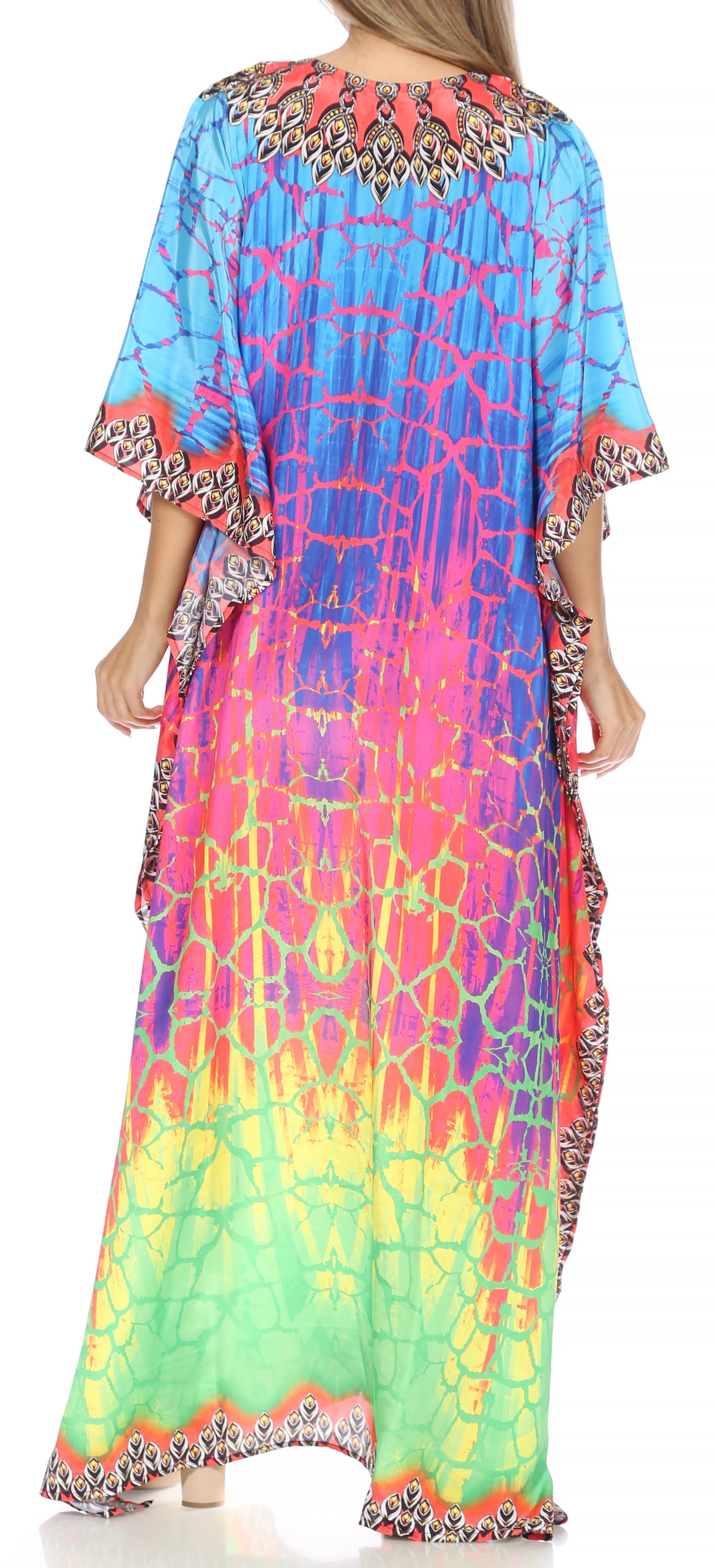 Sakkas Georgettina Flowy Rhinestone V Neck Long Caftan Dress/Cover Up Sakkas Store