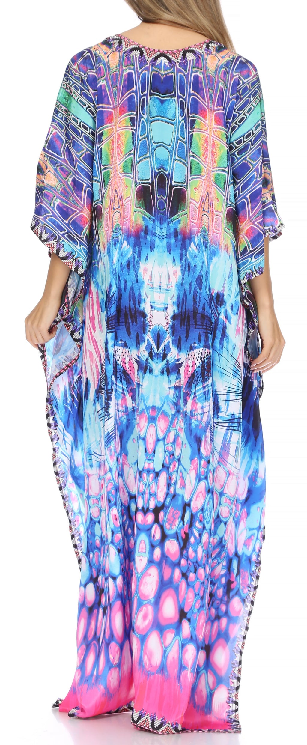 Sakkas Georgettina Flowy Rhinestone V Neck Long Caftan Dress/Cover Up Sakkas Store