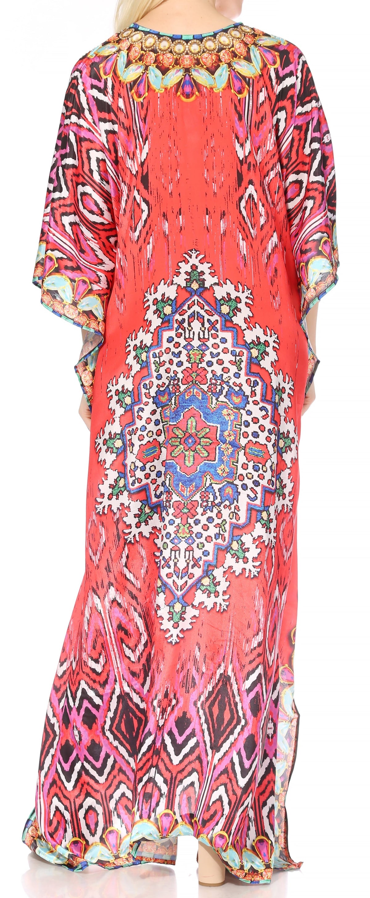 Sakkas Georgettina Flowy Rhinestone V Neck Long Caftan Dress/Cover Up Sakkas Store