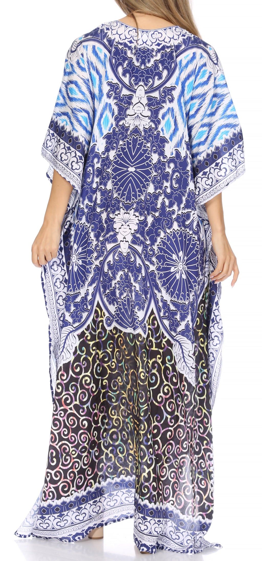 Sakkas Georgettina Flowy Rhinestone V Neck Long Caftan Dress/Cover Up Sakkas Store
