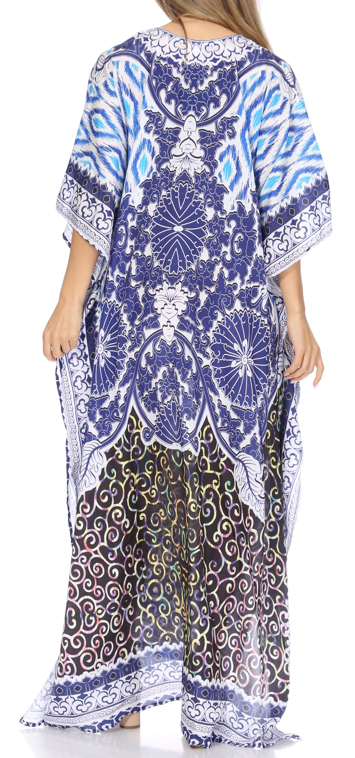 Sakkas Georgettina Flowy Rhinestone V Neck Long Caftan Dress/Cover Up Sakkas Store