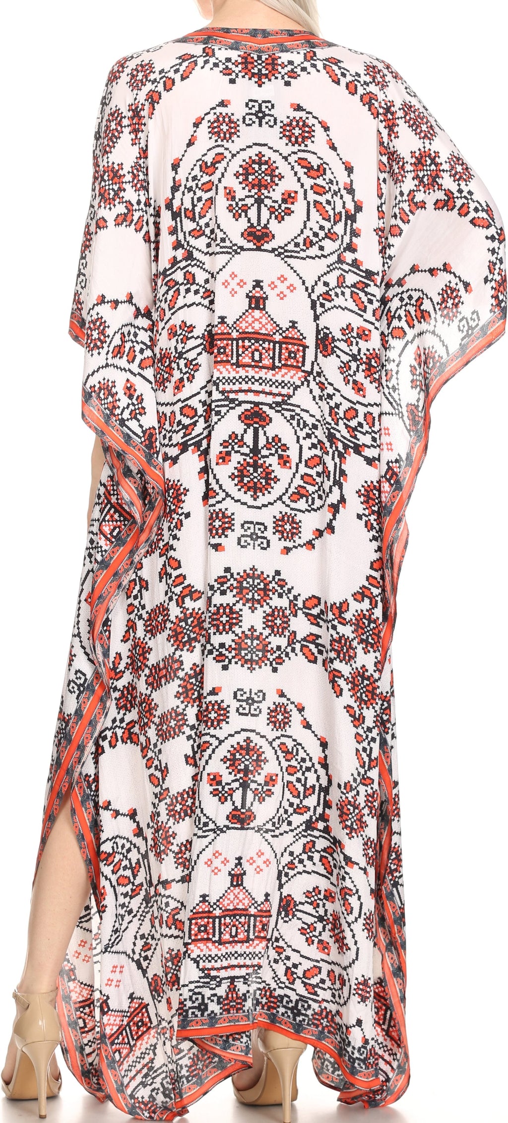 Sakkas Georgettina Flowy Rhinestone V Neck Long Caftan Dress/Cover Up Sakkas Store