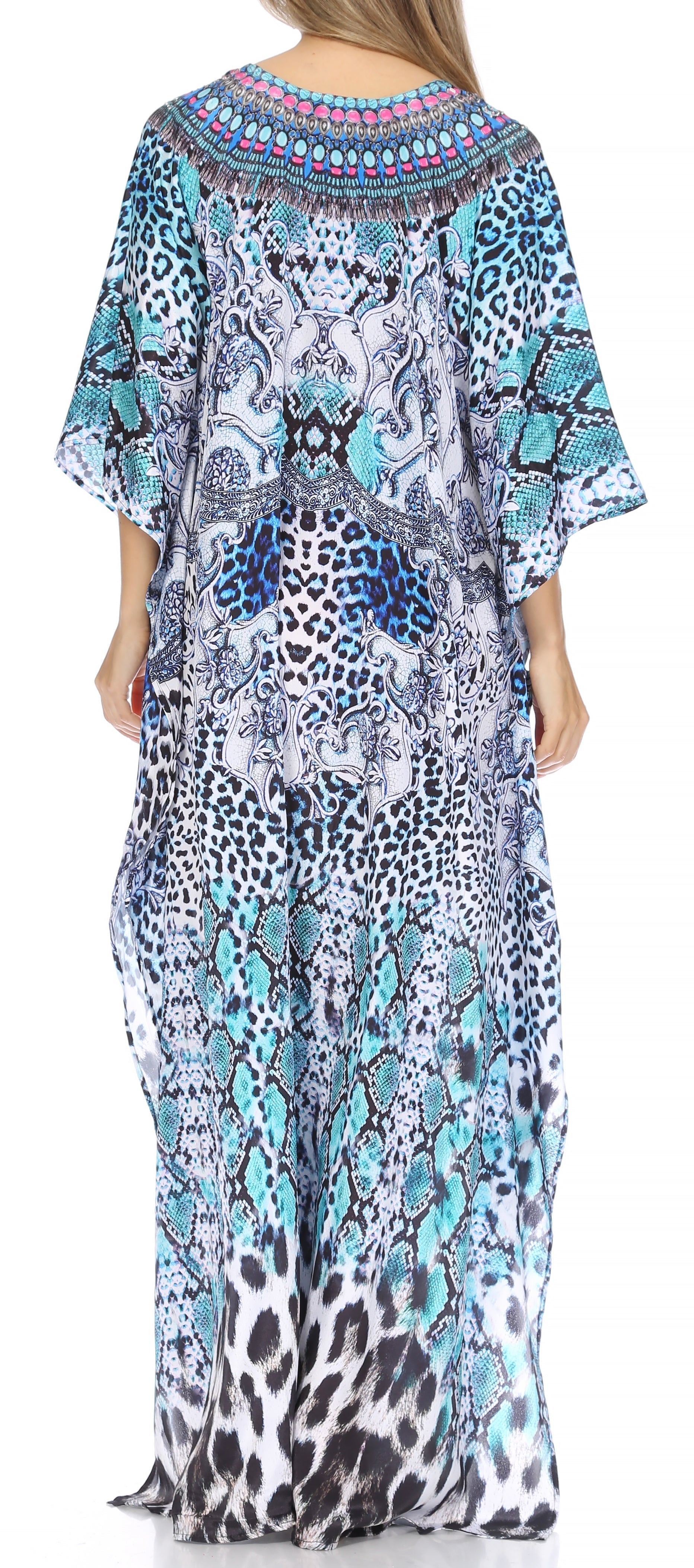 Sakkas Georgettina Flowy Rhinestone V Neck Long Caftan Dress/Cover Up Sakkas Store