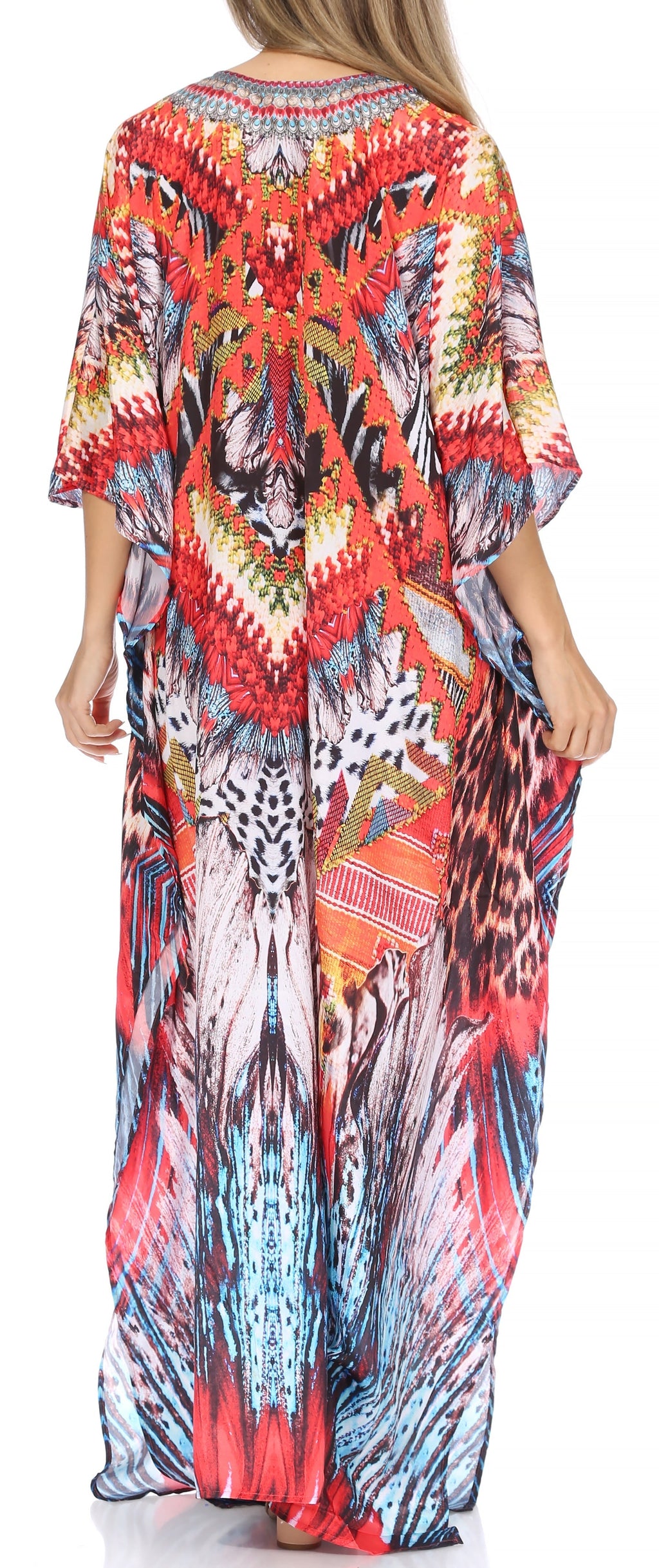 Sakkas Georgettina Flowy Rhinestone V Neck Long Caftan Dress/Cover Up Sakkas Store