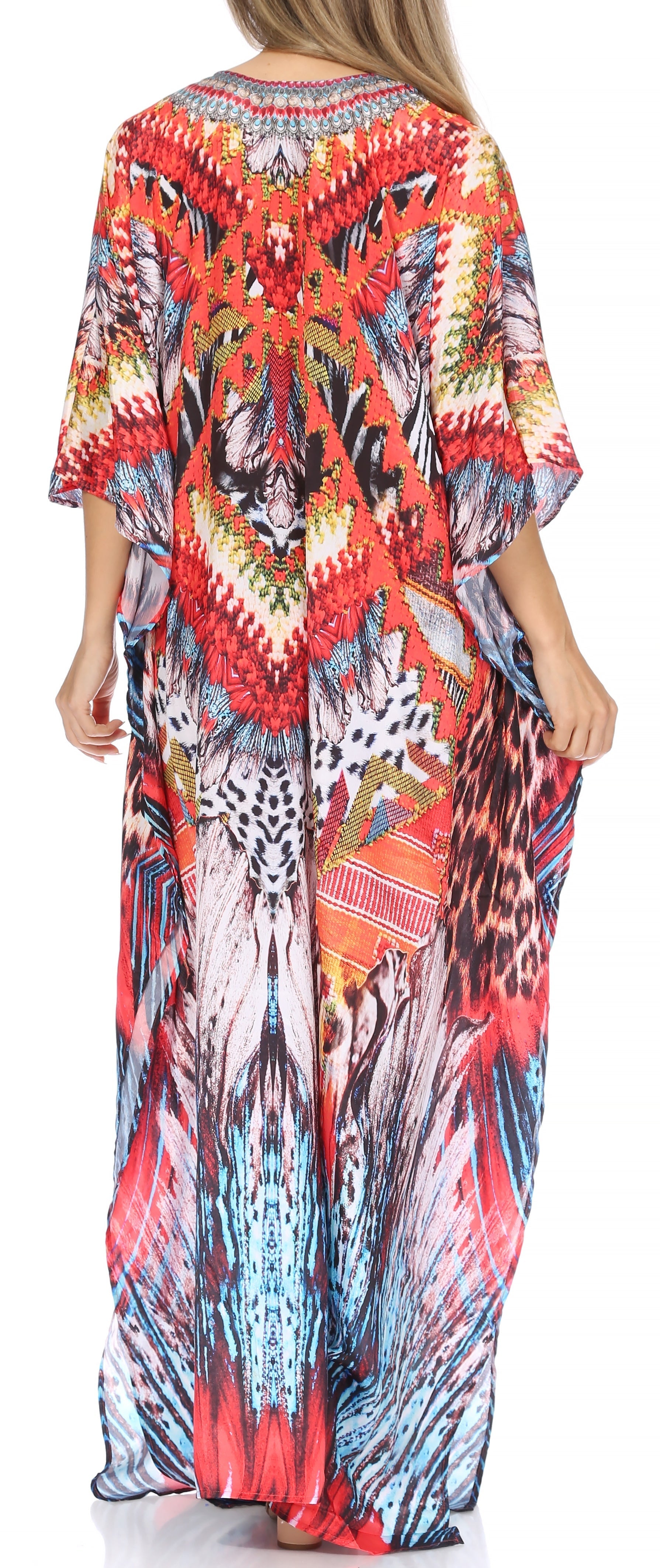 Sakkas Georgettina Flowy Rhinestone V Neck Long Caftan Dress/Cover Up Sakkas Store